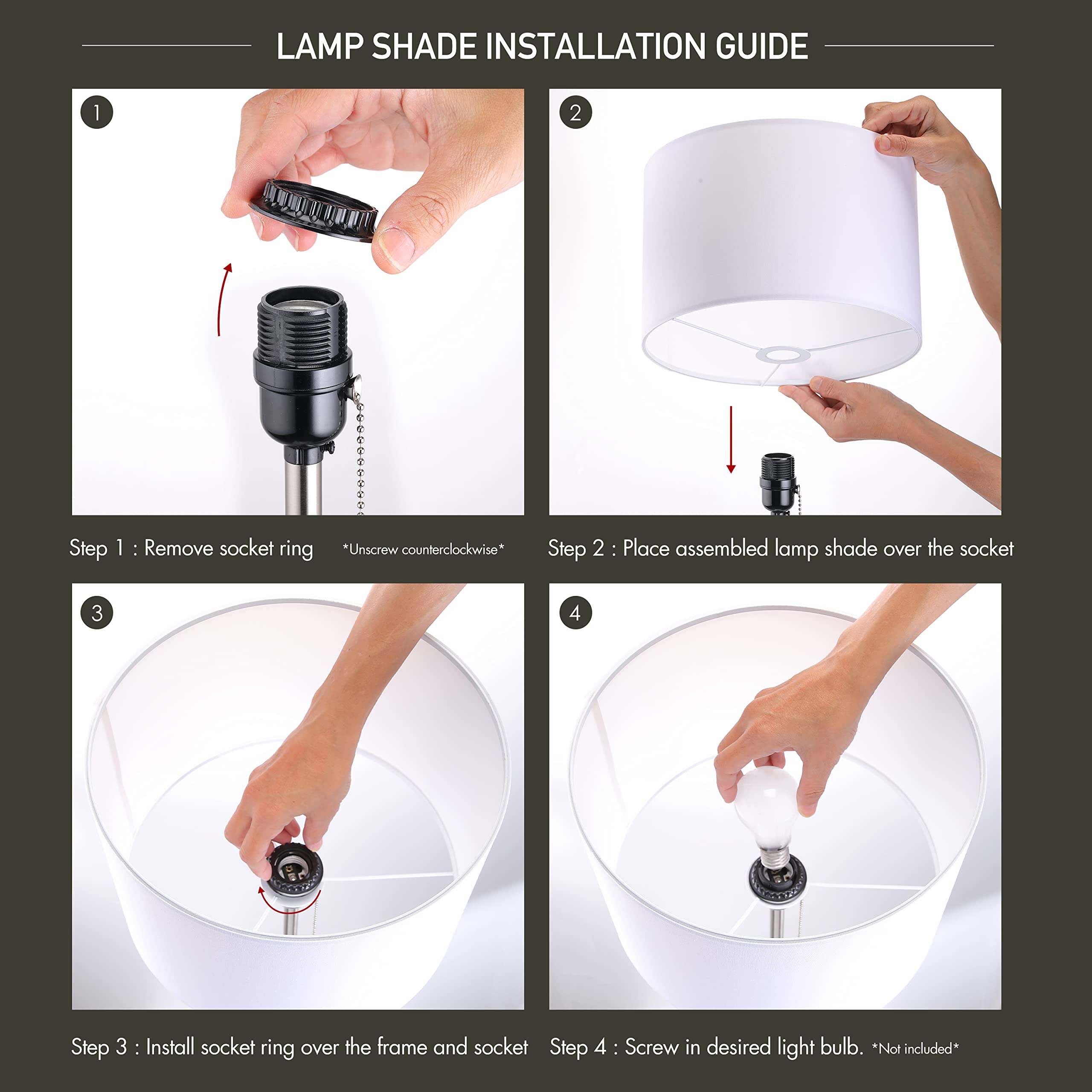 OBright Drum Shade Standing Lamp, Pull Chain Switch, E26 Socket, Modern Minimalist, Brushed Nickel, Model OB-FL19S