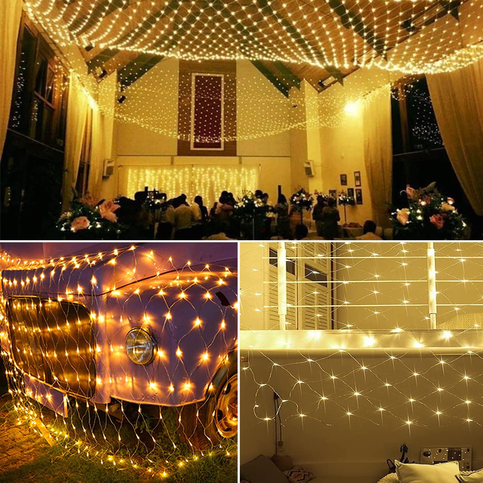 LJLNION Christmas Net Lights, 360 LED, 12ft x 5ft, Warm White, Model HB-360WCOI, Connectable Mesh Fairy Lights for Outdoor Decorations