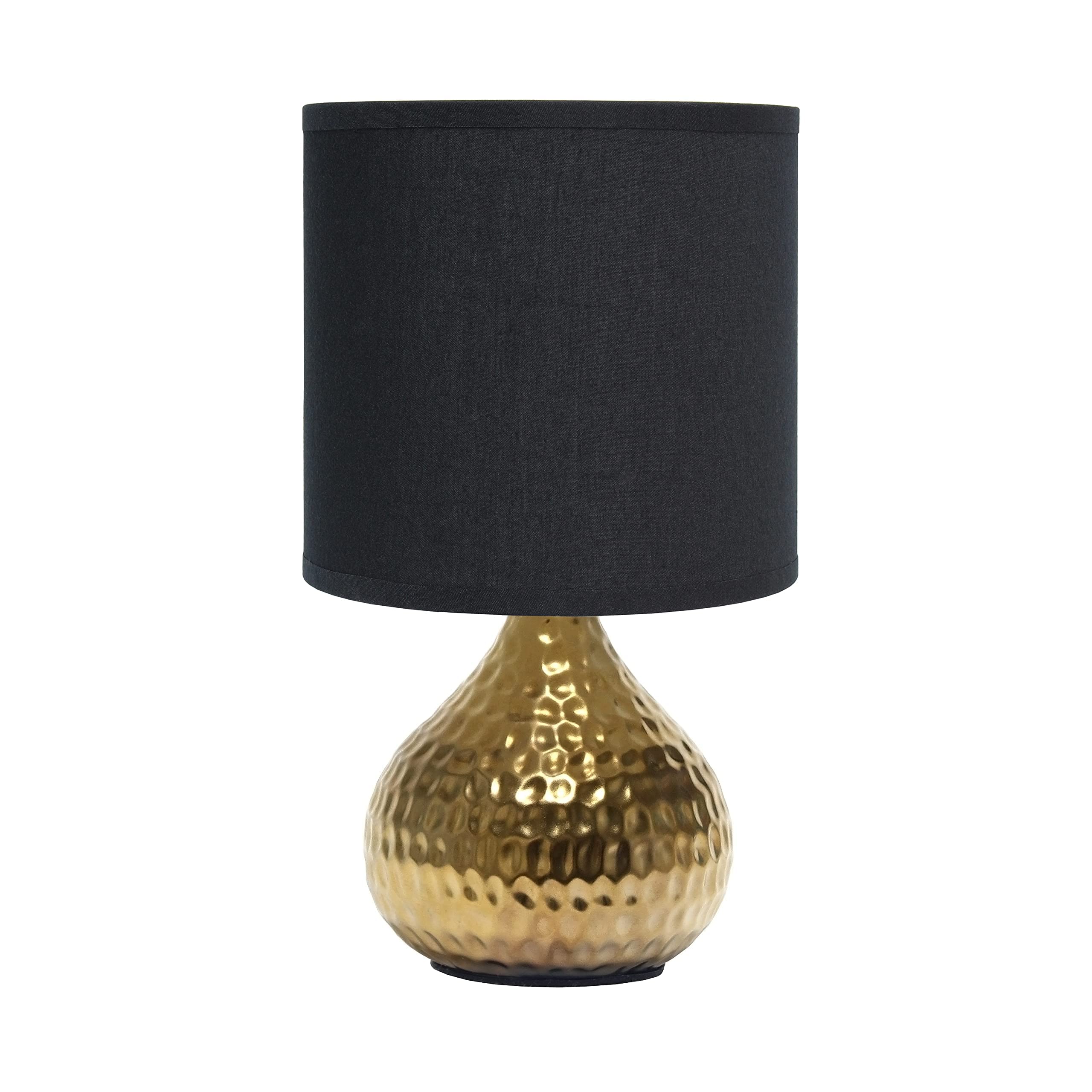Simple Designs Lt2073-Gdb Mini Hammered Texture Gold Drip Table Lamp With Black Shade