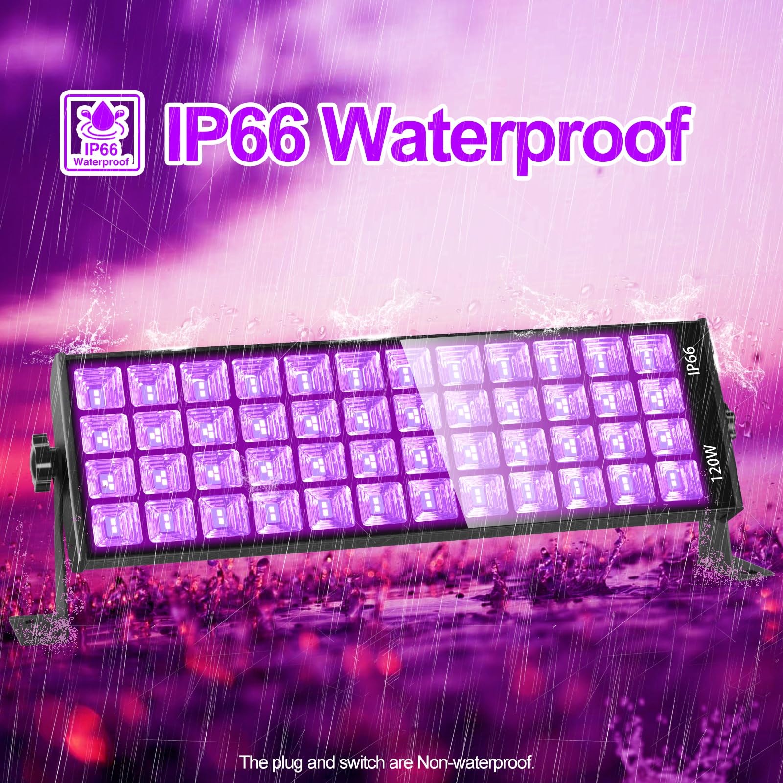 Yiayetog 120W Led Black Light Bar, 10Ft Cord & Switch, Aluminum Shell, Ip66 Waterproof Black Lights For Large Space, Glow Party, Halloween, Body Paint, Yard, 3 Pack