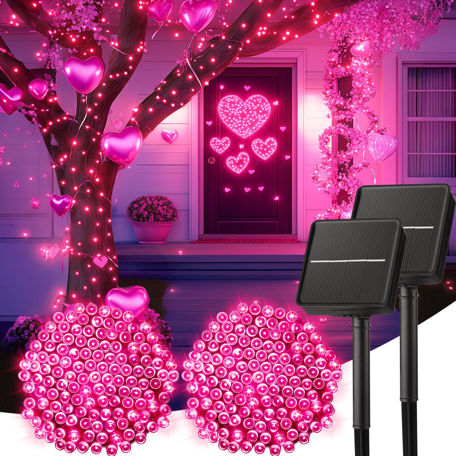 Minetom Solar String Lights for Outside - 2 Pack Total 80 FT 200 LED Valentine Solar String Lights with 8 Lighting Modes, IP65 W