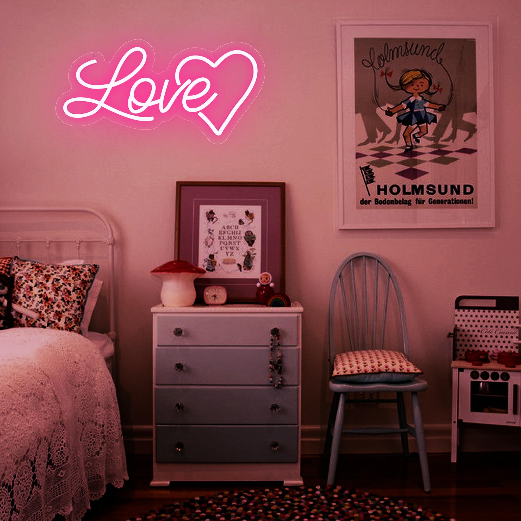 Begooat Love Heart Neon Sign - 10 Levels Dimmable USB Light for Kids Bedroom, Wedding Decor, Valentines Day Gift, Model S