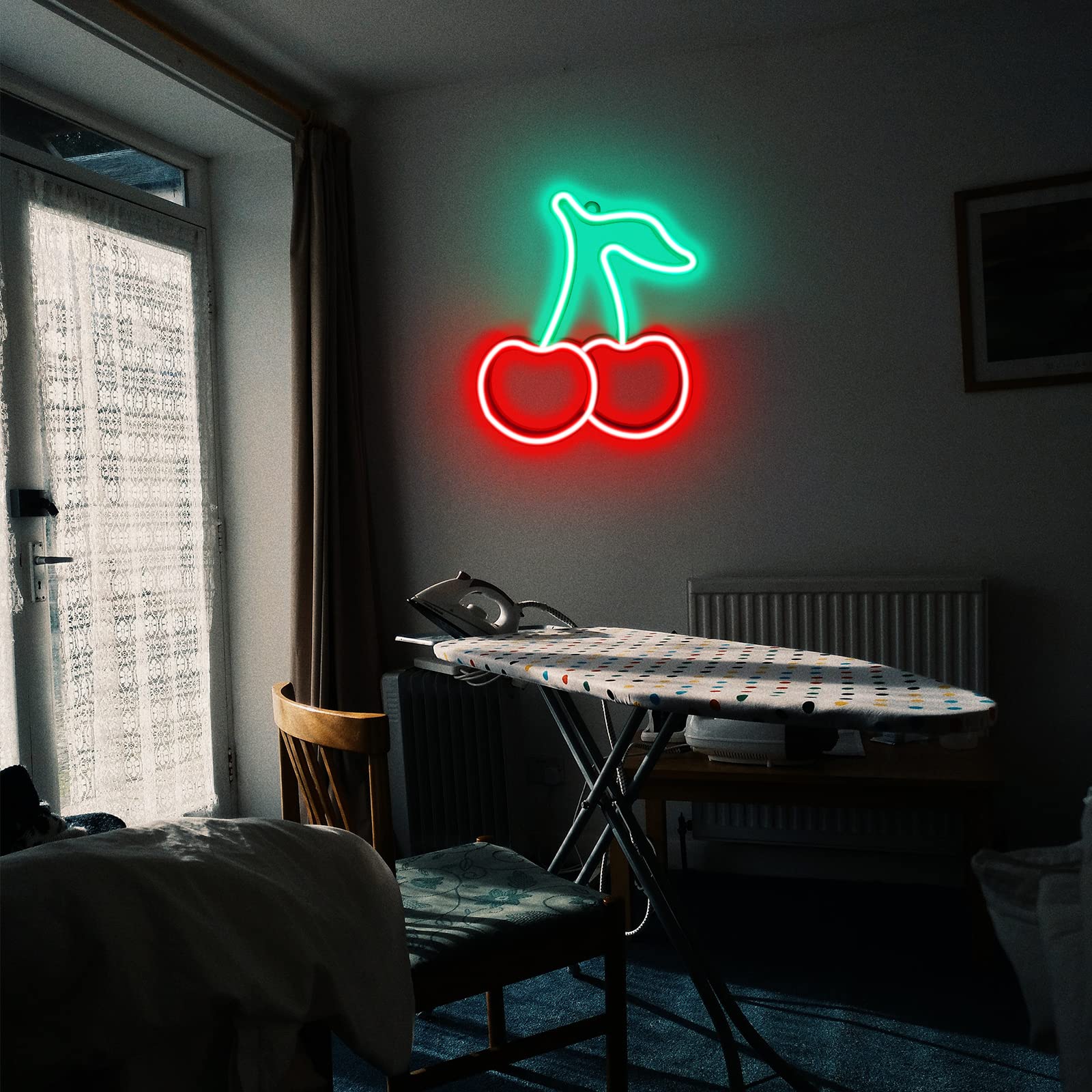 BerniceKelly Cherry Neon Sign - Red Green Cherries LED Wall Decor, 22.5inx7.5in, Cute Fruits for Kids Room, Restaurant, Bar, Home