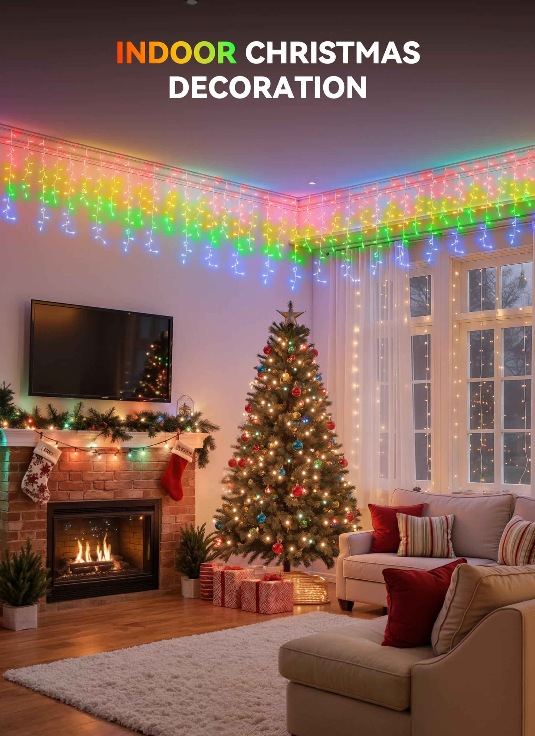 Brightown 33ft Colorful Twinkling Icicle Lights - 420 LED Waterproof Christmas Lights for Outdoor/Indoor Use, Model A_L_I_420_RGB