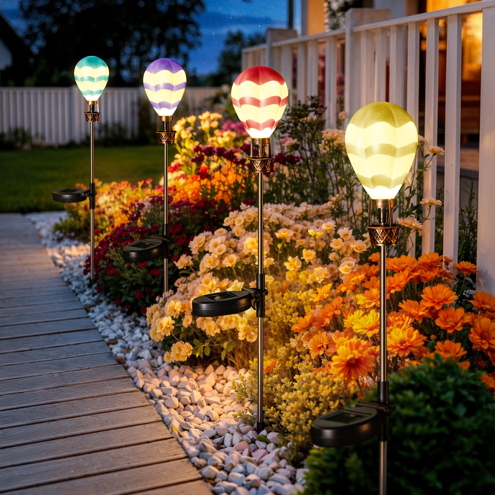 Singingarden Solar Garden Decor - 4 Pack Hot Air Balloon Solar Lights Outdoor Waterproof Stake Lights for Pathway Garden Yard Path Lawn Decor Gift