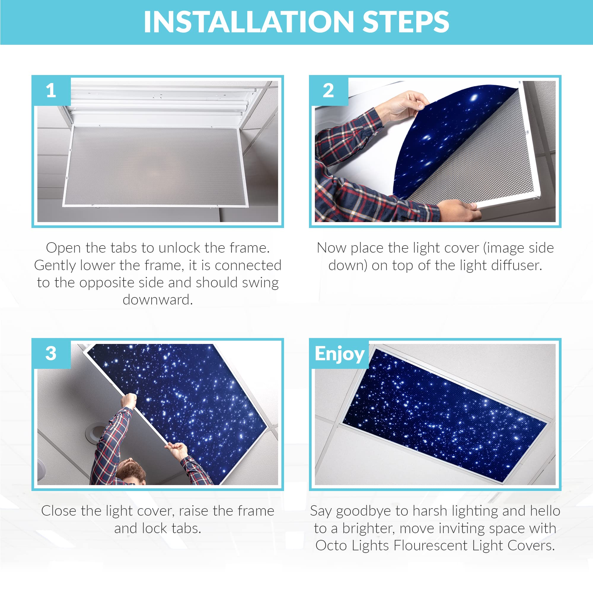 OCTO LIGHTS Fluorescent Light Cover Backlit Film 2x4 10pk Starry Night Model AST-001-2x4-10pk