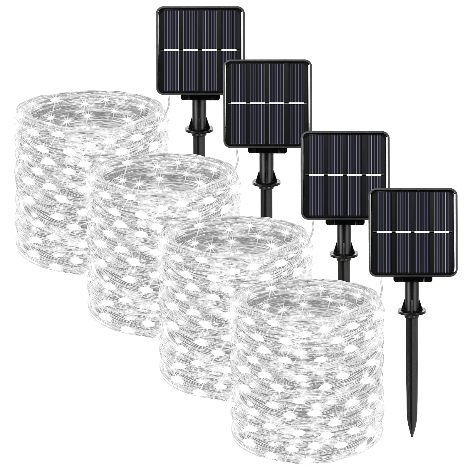 Extra-Long 288Ft 800Led Solar Fairy String Lights, 4-Pack 72Ft 200 Led Outdoor Twinkle Lights Waterproof 8 Lighting Modes Cool W
