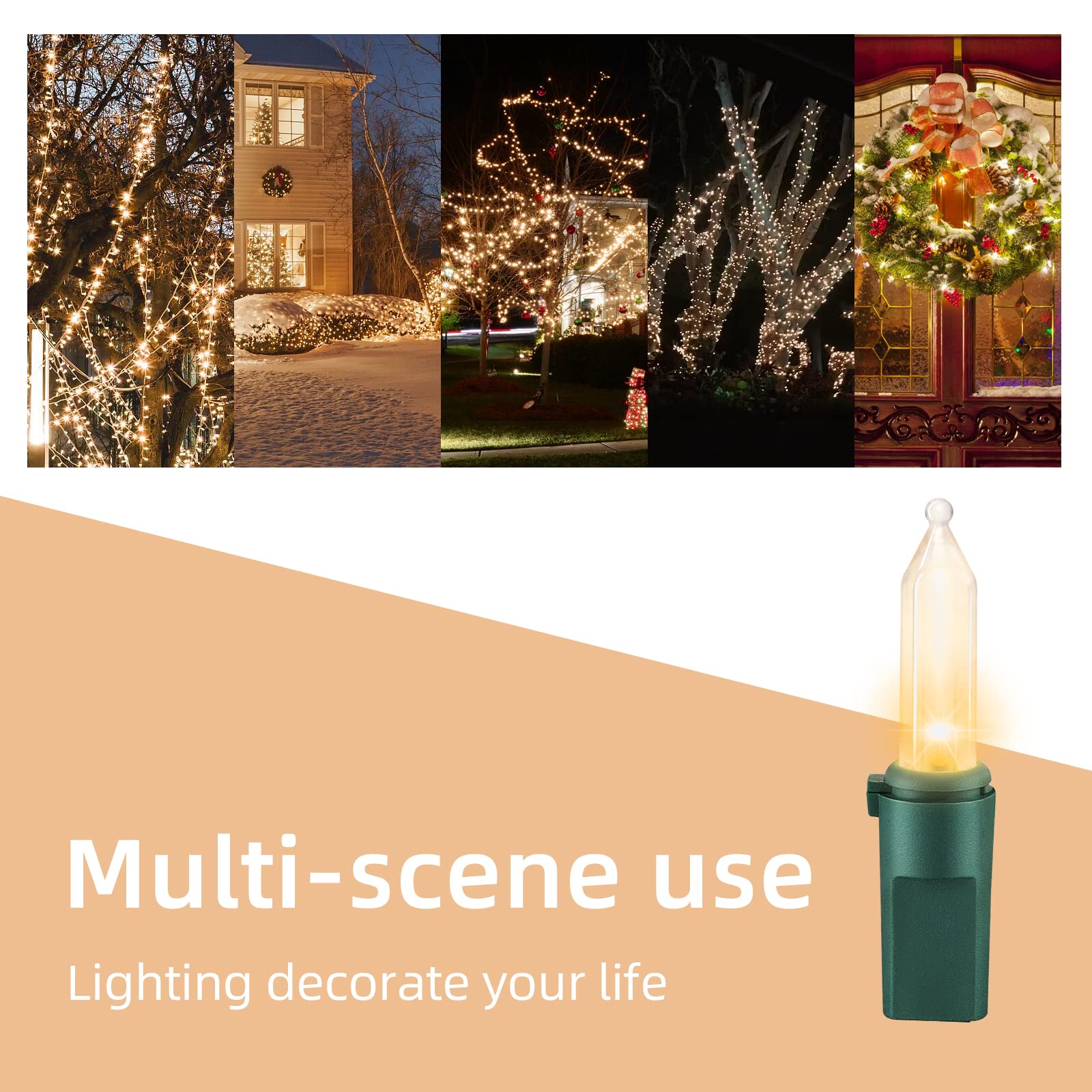 Xmashome 19.6Ft Green Wire Clear String Lights, 100 Count Incandescent Christmas Lights, (Clear, 100 Lights)