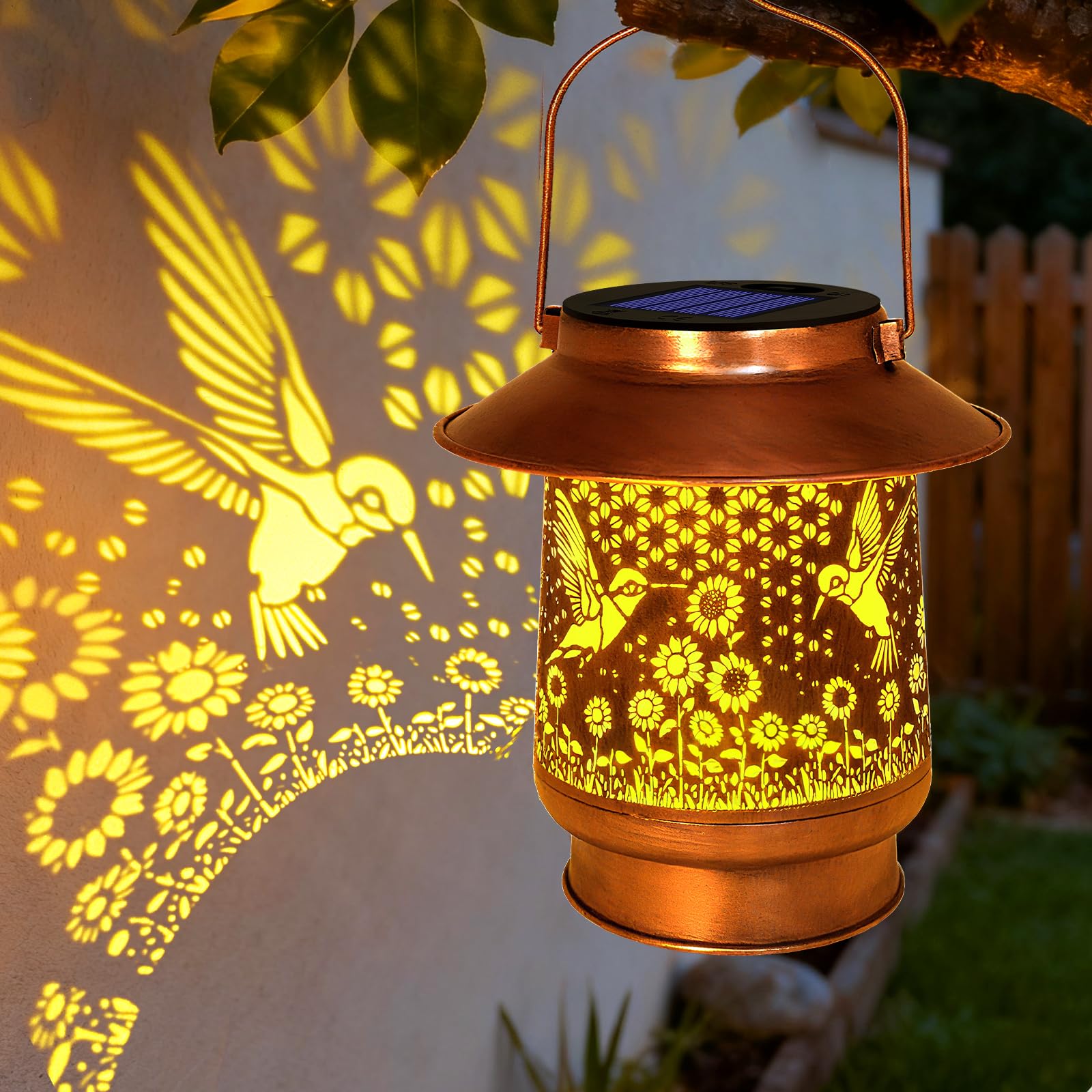 Hummingbird Solar Lanterns Outdoor Waterproof, Birthday Gifts for Women Mom Grandma, Metal Solar Hanging Lights Garden Decor for