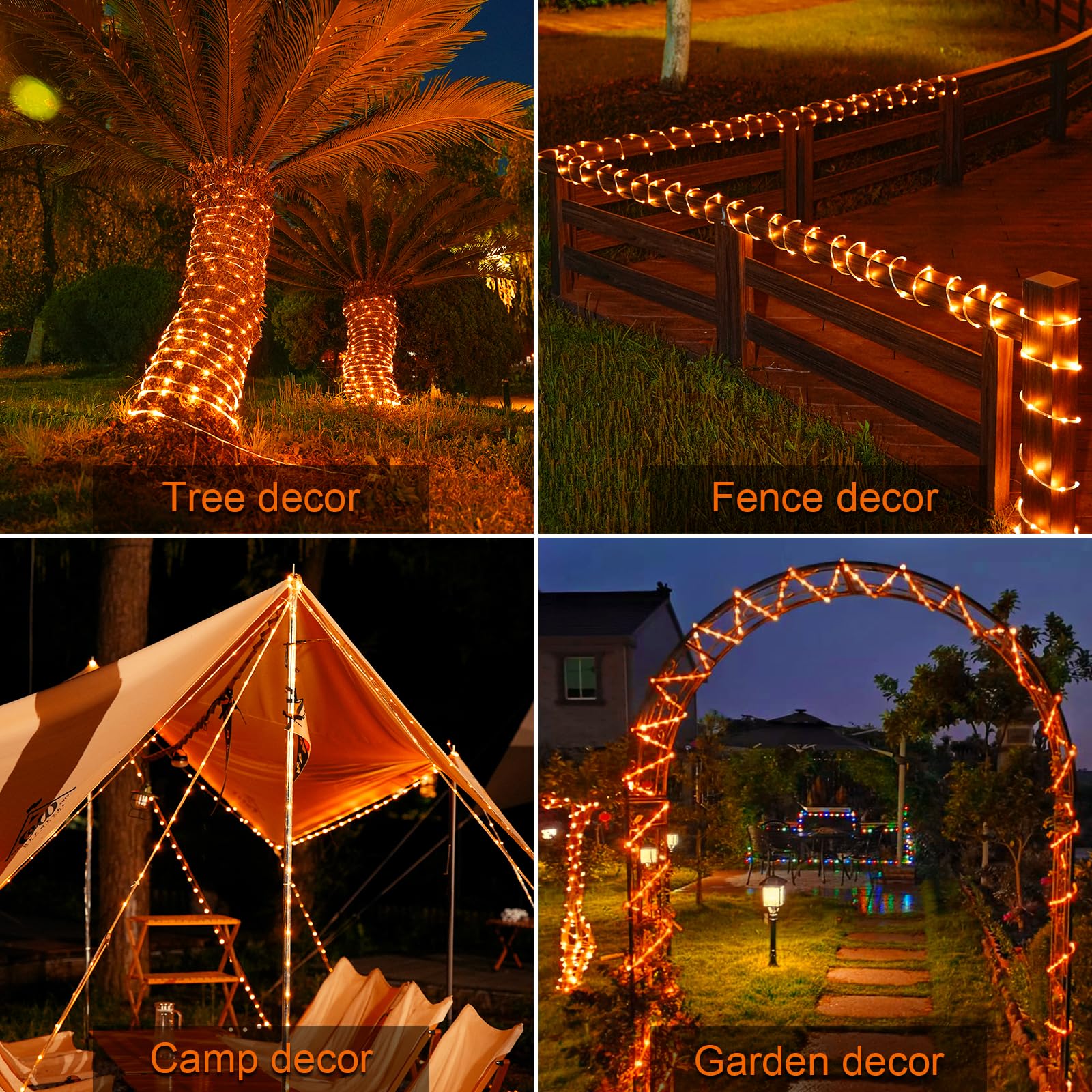 JMEXSUSS Solar Rope Lights, 200 LED, 66 ft, Waterproof, PVC, Orange, Halloween/Thanksgiving Decor