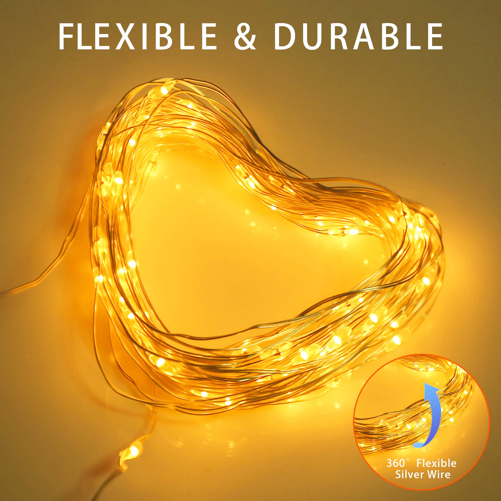 Yaozhou Solar String Lights For Outside, Fairy Lights Outdoor Waterproof, Warm White 2Pack Total 200Led 66Ft 8 Modes Mini Mini Small Solar Powered Lights For Christmas, Garden, Patio, Fence, Balcony