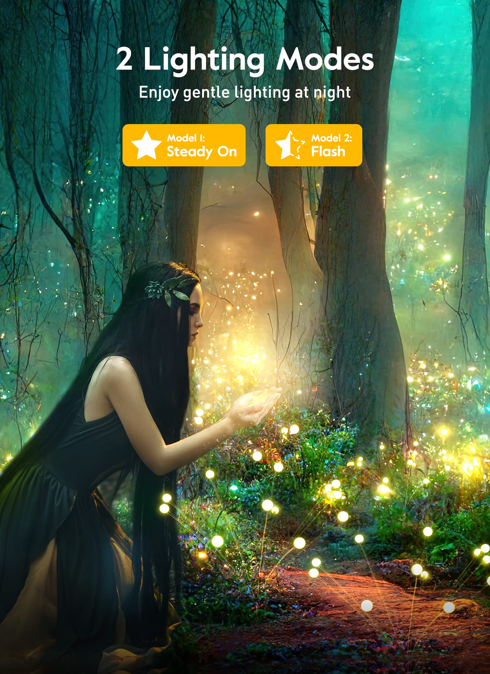 Solar Garden Lights - 4 Pack 48 Led Solar Firefly Lights With 2 Lighting Mode, Sway By Wind, Waterproof Solar Christams Outdoor