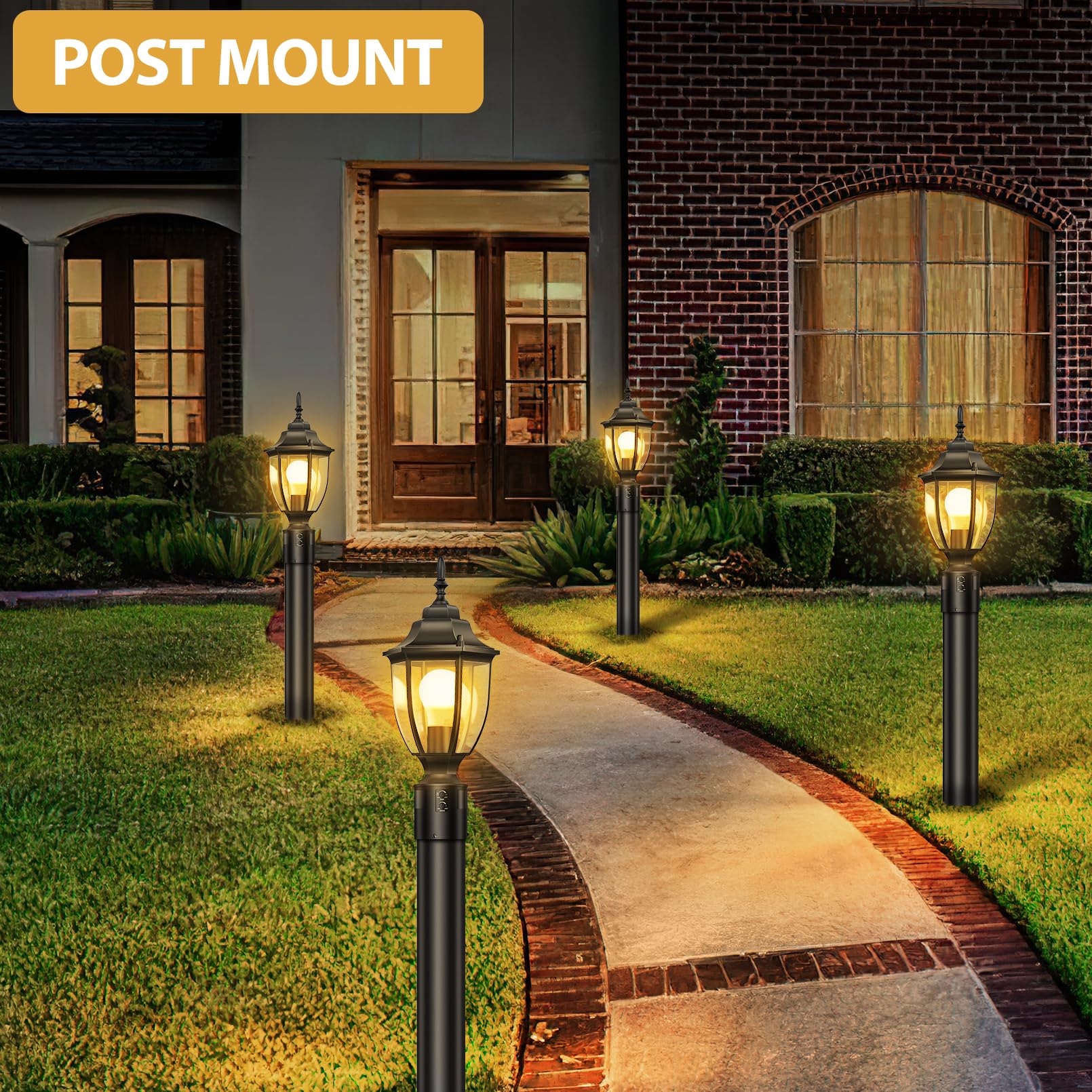 Lamomo Motion Sensor Outdoor Post Lights, 2-Pack Waterproof Aluminum Lamp Posts, Black for Yard Patio Garden