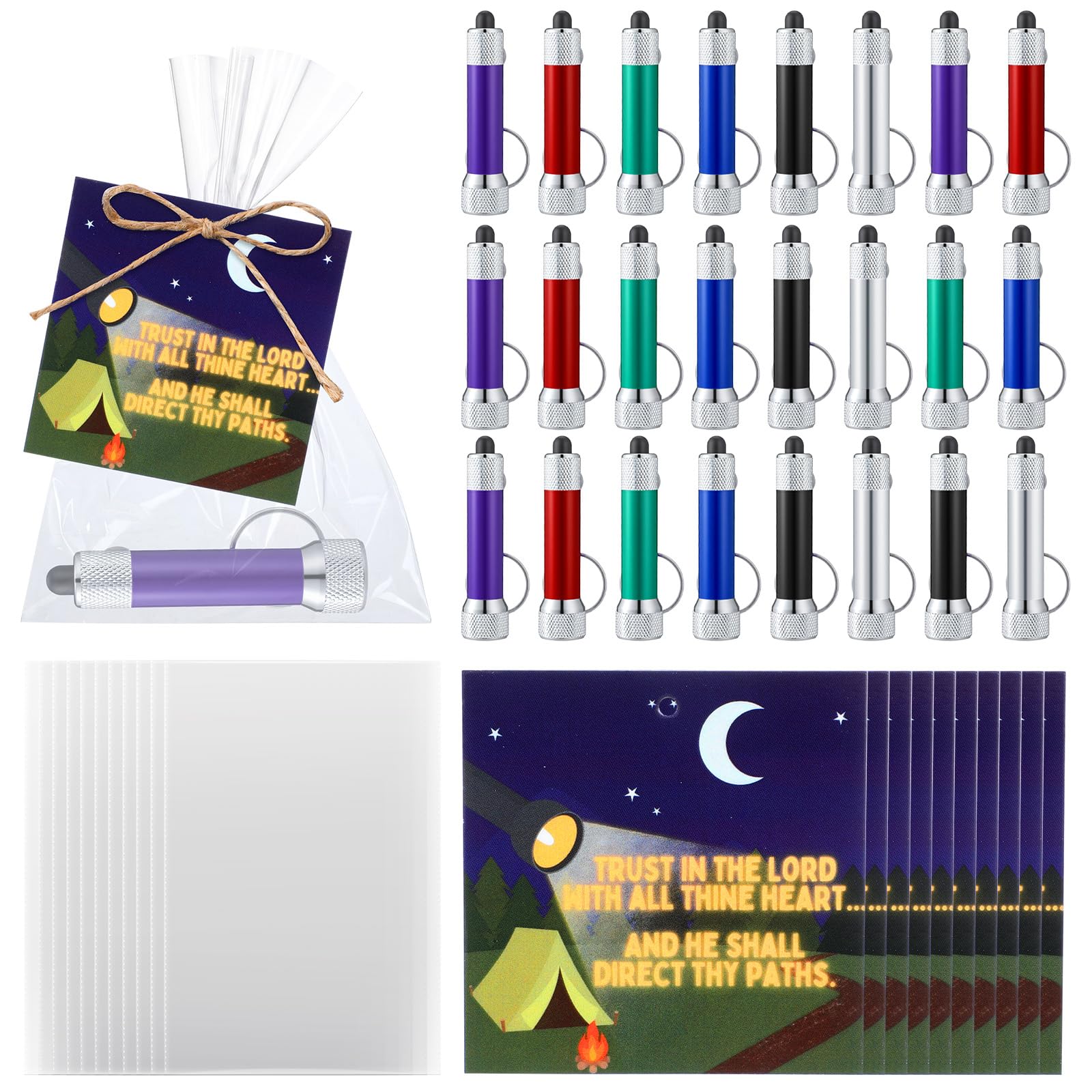 Tujoe 72pcs/24 Set Christian Religious Flashlight Gifts Vbs Trust in The Lord Camp Set 24 LED Flashlight 24 Bible Verse Cards 24