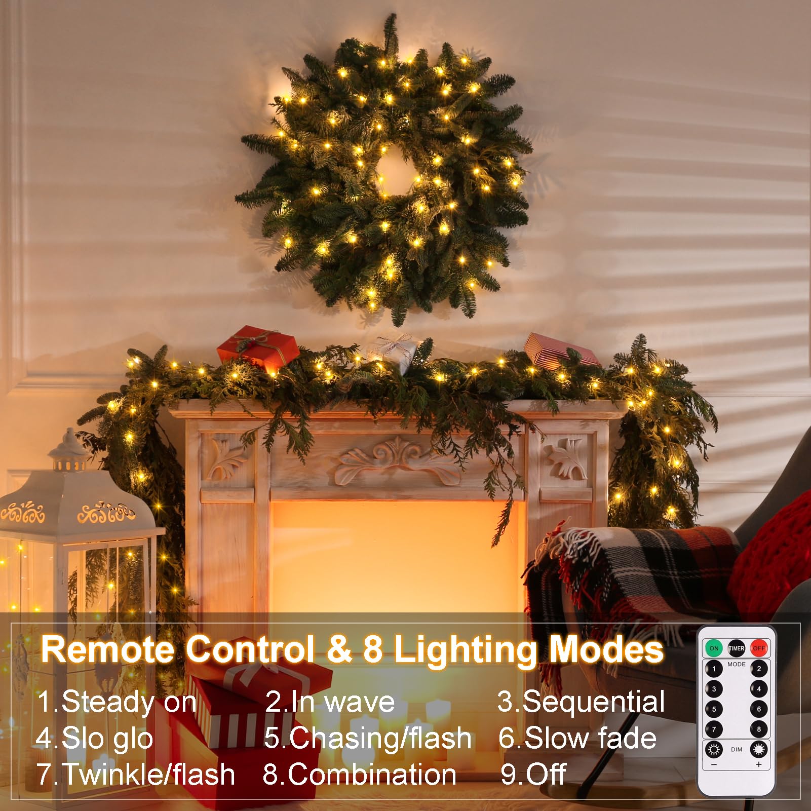 ZAIYW Battery Fairy Lights 50 LED 16.5Ft Dark Green Copper Wire Waterproof with Remote Timer, Warm White, Model DB200
