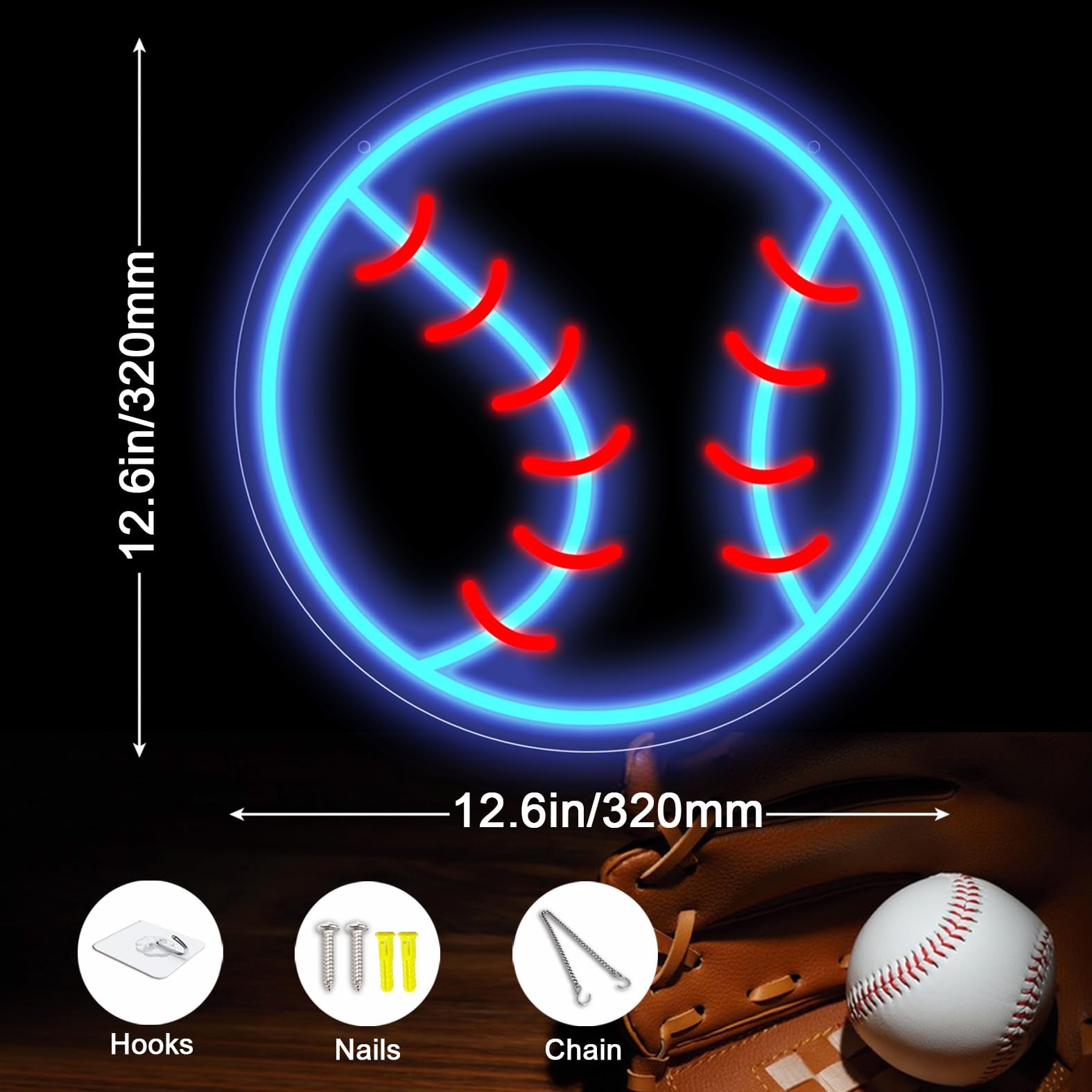 Baseball Neon Sign  12.6?12.6 Dimmable Sport Led Signs Usb Powered For Wall Decor Living Room Bedroom Man Cave Home College Club Shop Room Bedroom Sports Decor Gift For Christmas Birthday