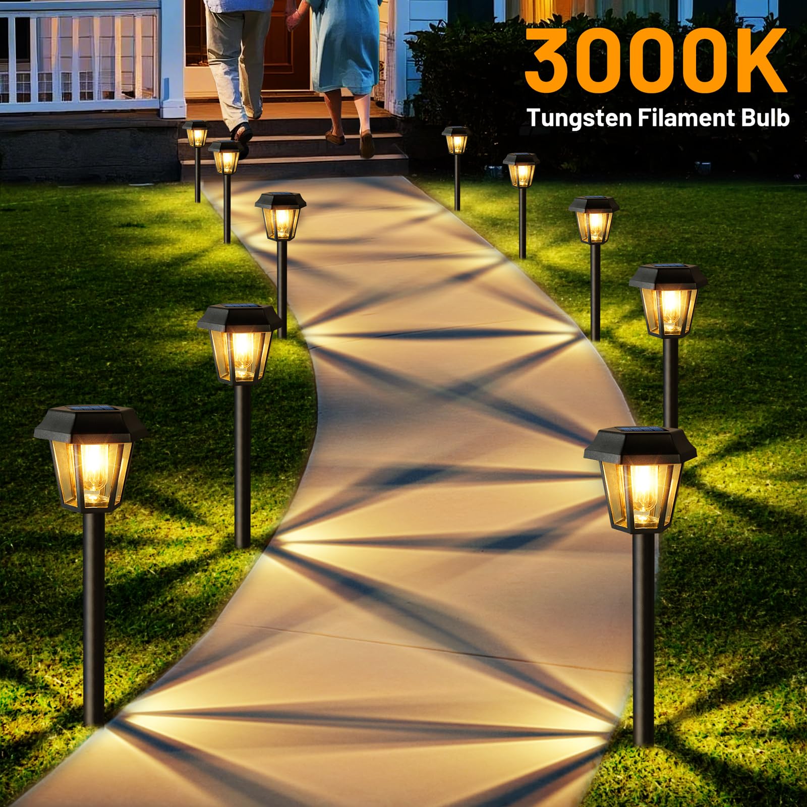 Solar Pathway Lights Outdoor 8 Pack Solar Lights Outdoor Waterproof With 3000K Tungsten Filament Bulb, Decor Driveway Lighting F