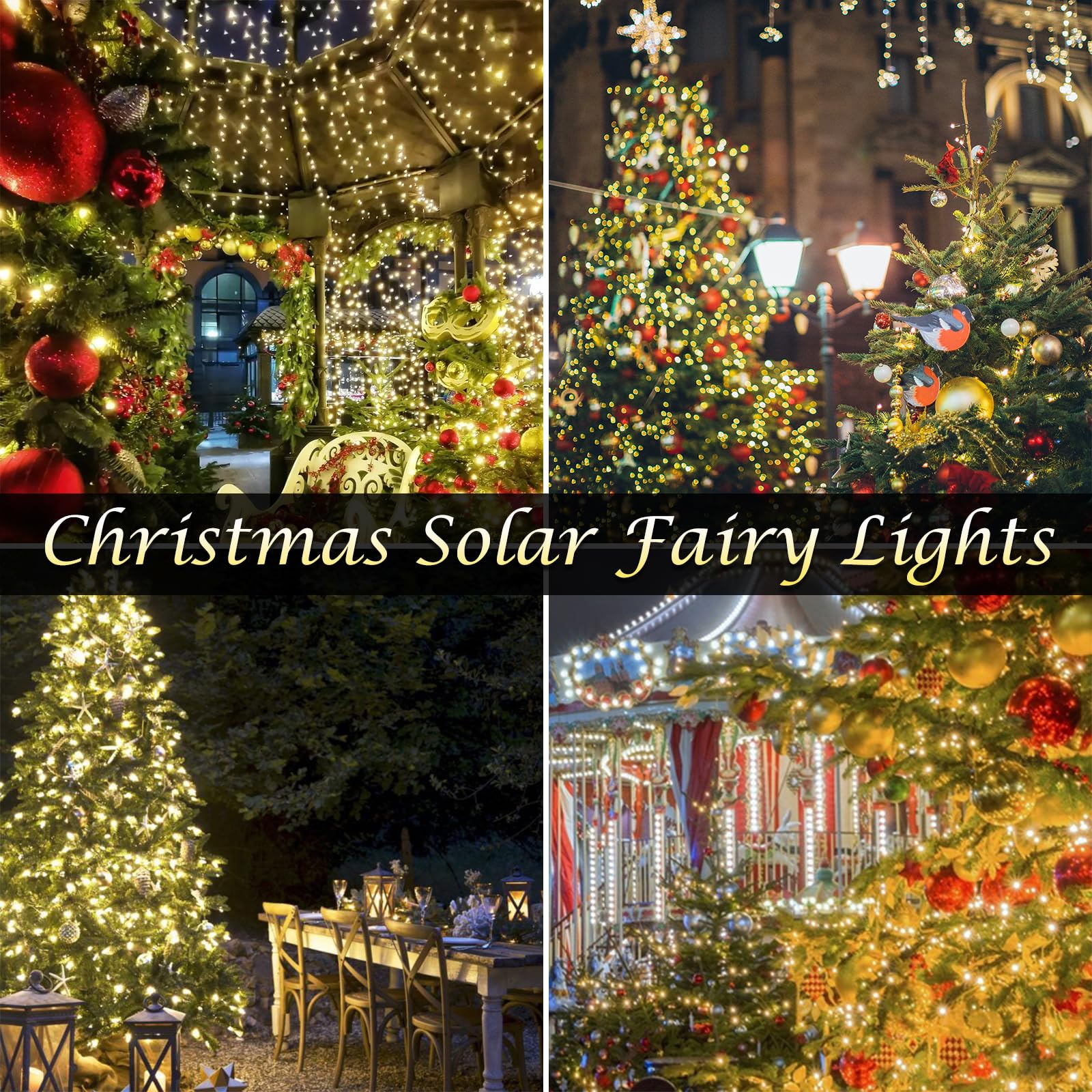 Solar Christmas String Lights Outside, 3 Pack Total 120Ft 300 Led Solar Garden Twinkle Lights Outdoor, Waterproof With 8 Modes Solar Fairy Lights For Patio Party Wedding Christmas Decor (Warm White)