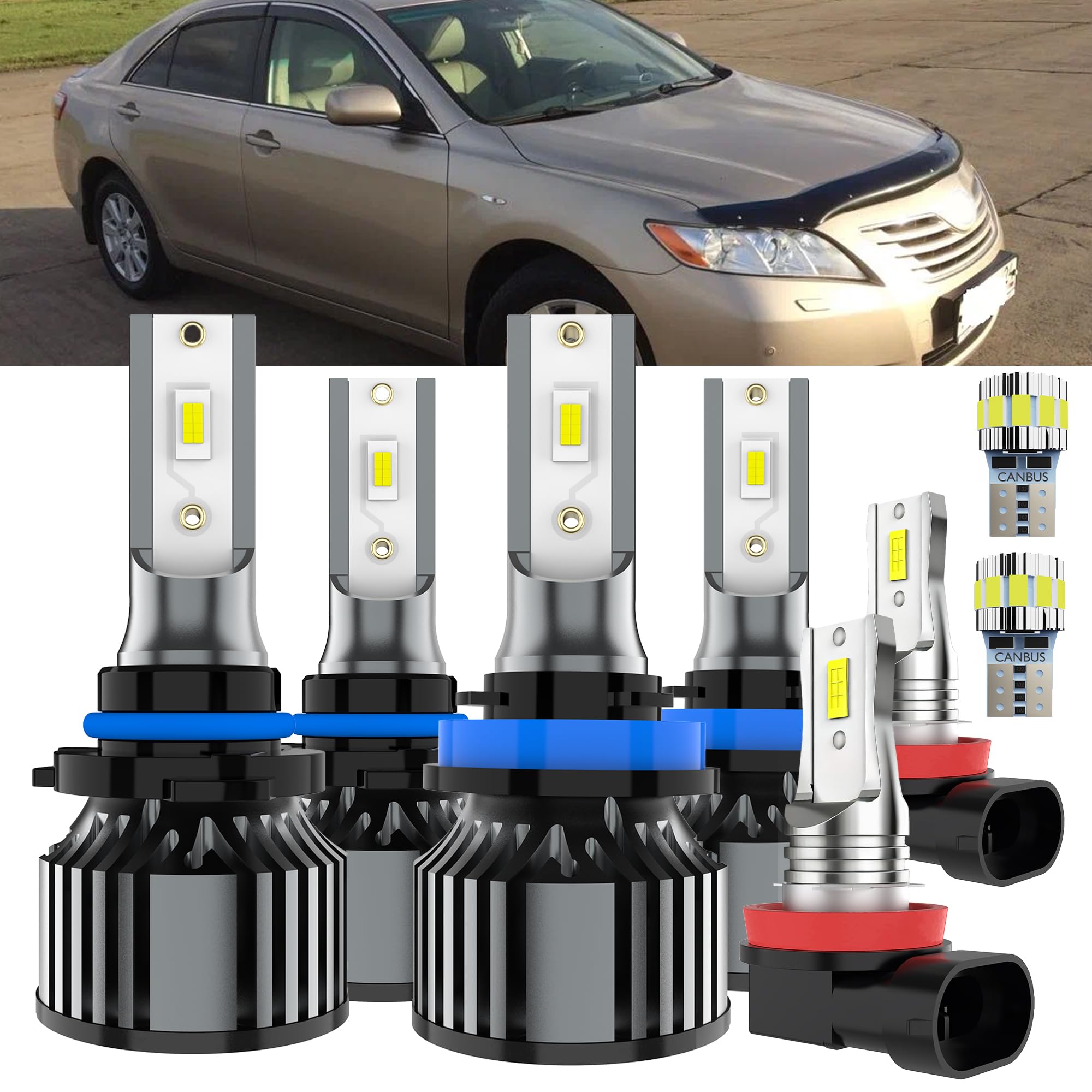 AYOTZIH Bulbs Fit For Toyota Camry 2007-2014, High Beams+ Low Beams+ Fog Lights+ License Plate Lights Combo, 400% Brightness 600