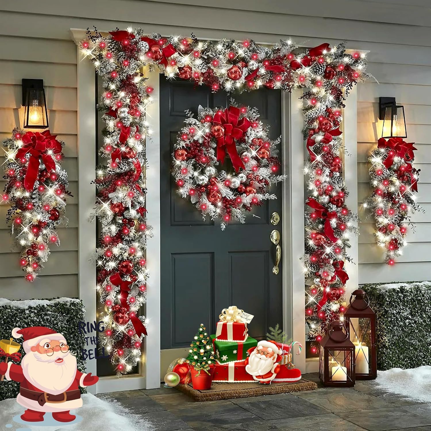 Qitong 4 Pack Red And White Solar Fairy Lights, Each 33Ft 100 Led Christmas Lights, 8 Modes Silver Wire Solar String Lights