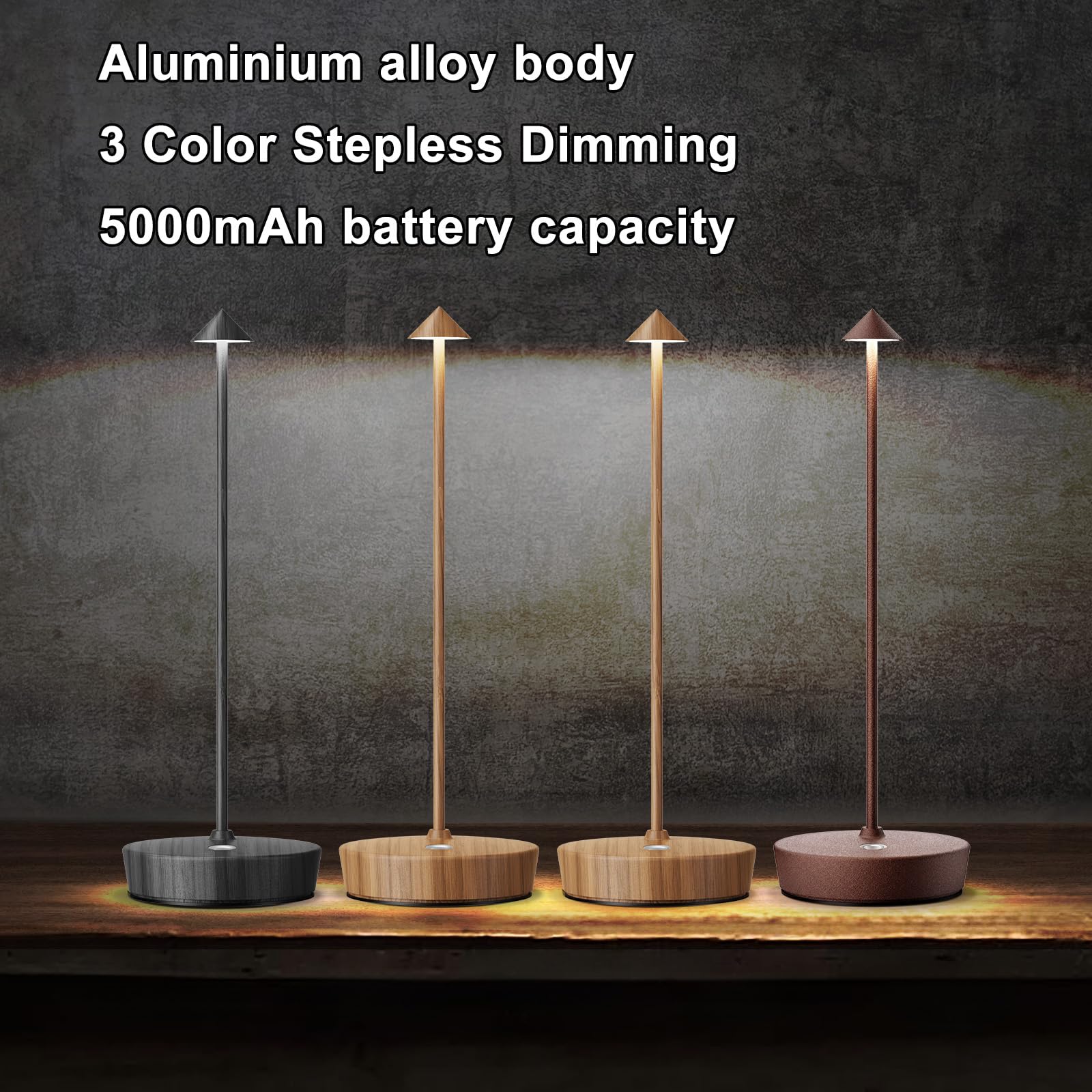 Tpczqj Rechargeable Cordless Table Lamp Set of 2, 6000mAh LED, Touch 3 Color Dimming, Waterproof, Light Woodgrain, Model HT-x12-
