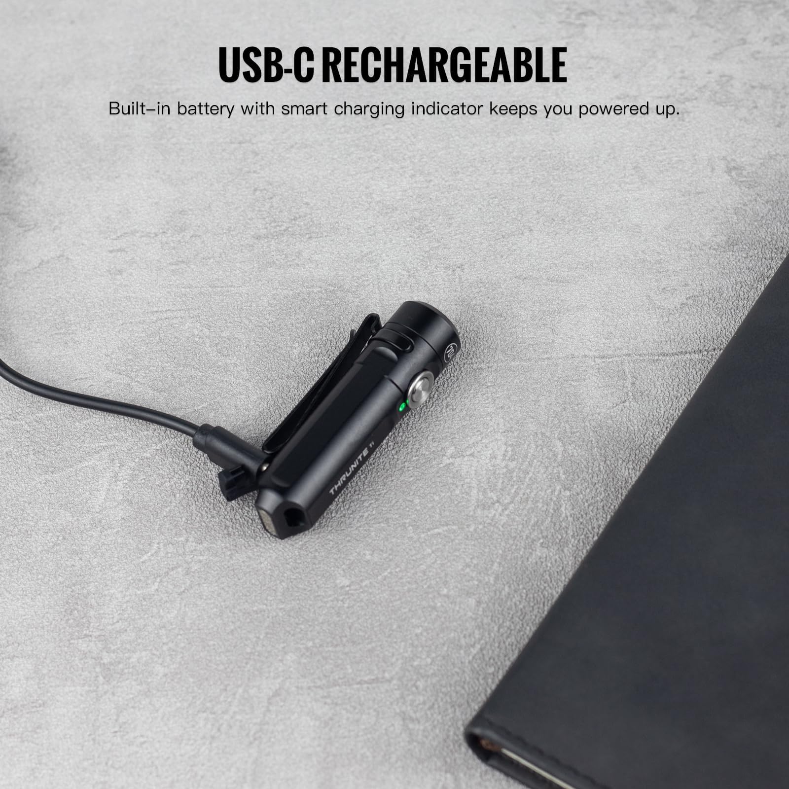 ThruNite Ti-704 Keychain Flashlight, 650 Lumens USB-C Rechargeable, Magnetic Tailcap, Black Cool White
