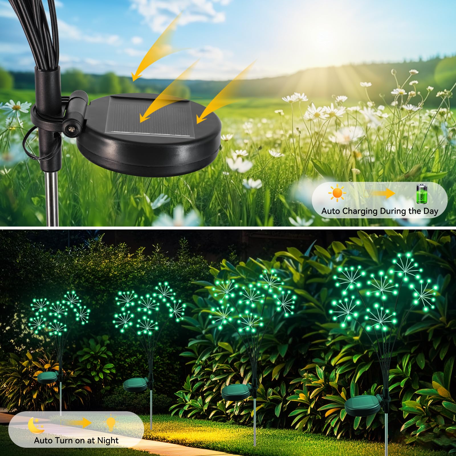 Solar Garden Lights 2 Pack Waterproof Swaying Starburst Light Solar Outdoor Lights For Yard Patio Walkway Pathway Party Wedding Decoration  Unique Gifts For Women  Green