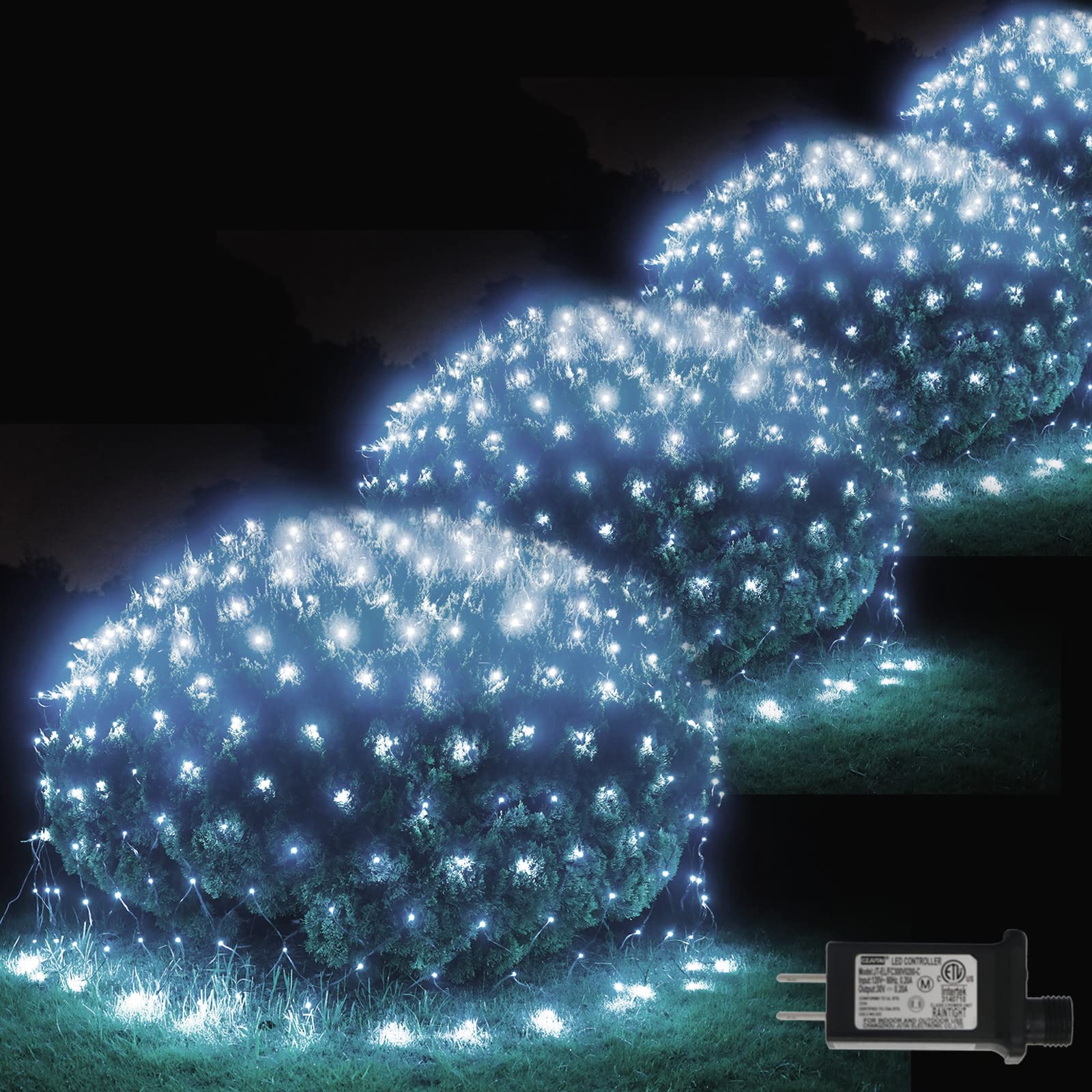 Pooqla Cool White LED Net Lights, 360 LEDs, 21 ft x 5 ft, 8 Modes, Connectable for Outdoor Holiday Decor