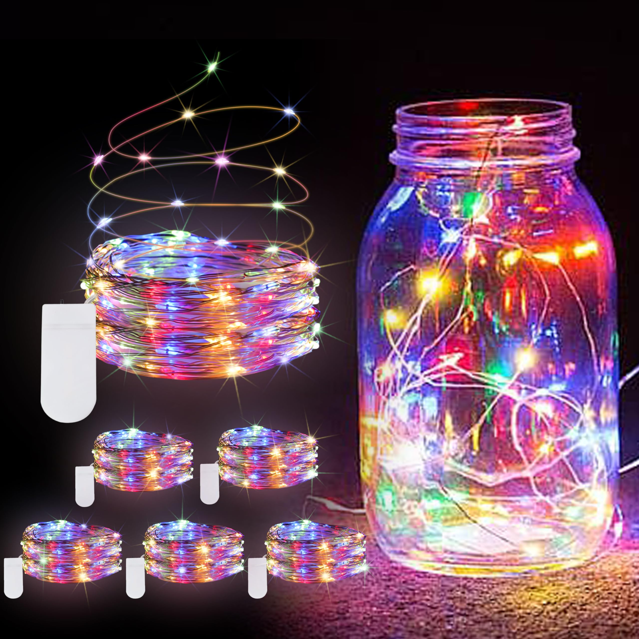 Justpro 6 Pack Fairy Lights Battery Operated String Lights - 7Ft 20 Led Waterproof Silver Wire Firefly Lights For Diy Wedding D