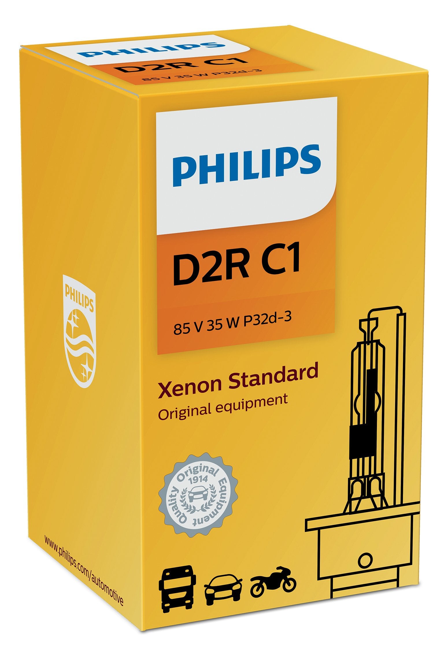 Philips D2R Standard Authentic Xenon HID Headlight Bulb, 1 Pack