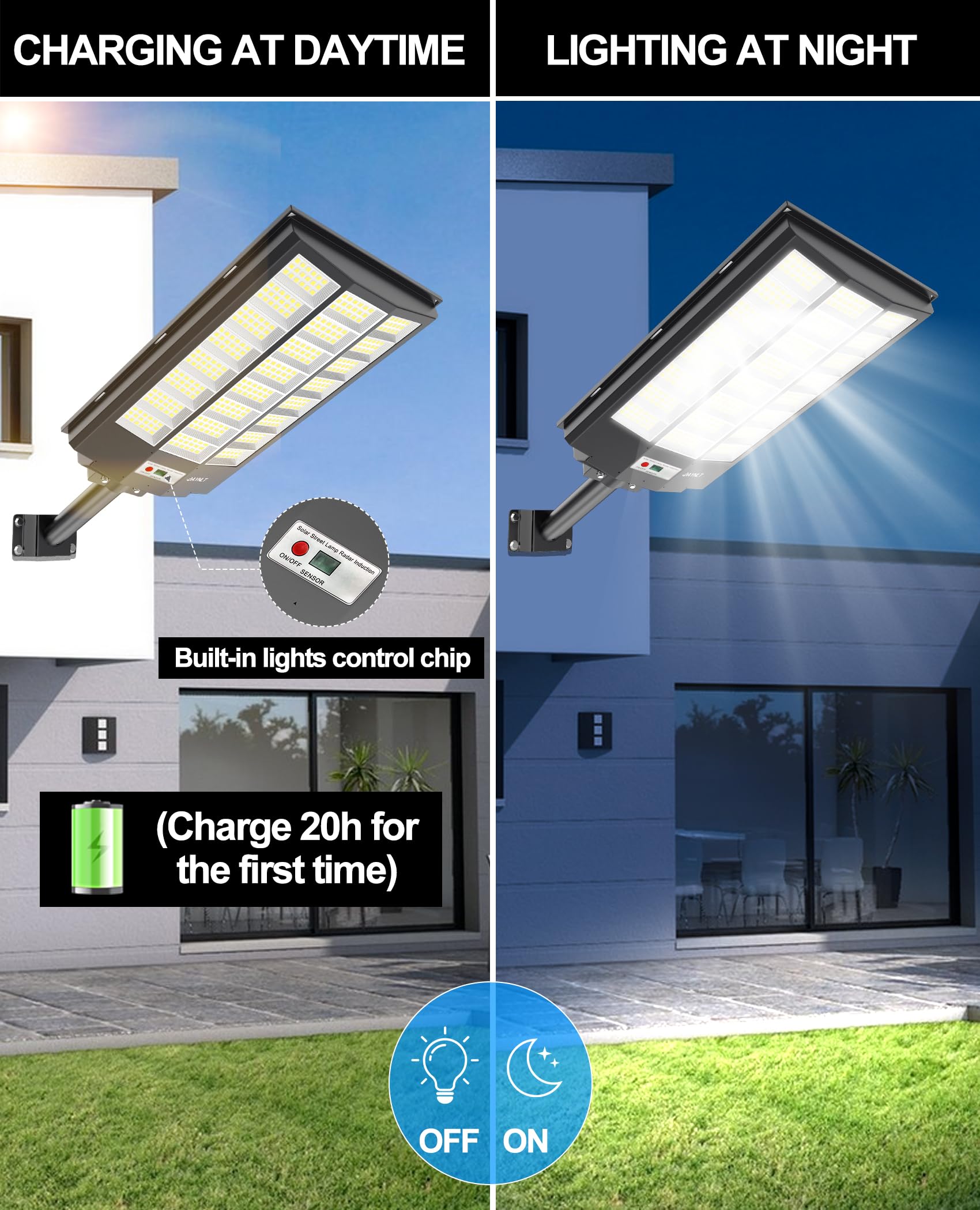 JAYNLT Solar Street Lights Y-8600W, 6500K Motion Sensor Flood Light, Outdoor, Black, 1 Pack