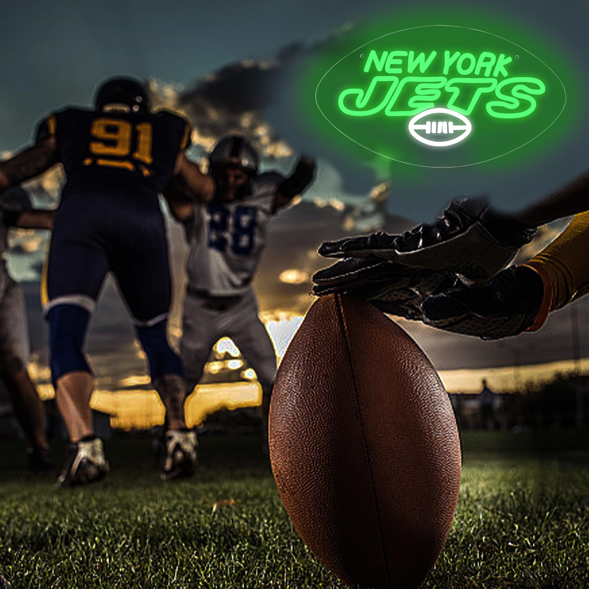 Brineon Football Neon Sign - Green Acrylic LED Wall Decor 15.7x8.9in Model ZYLD203 for Man Cave, Bar, Game Room, Rugby Fans