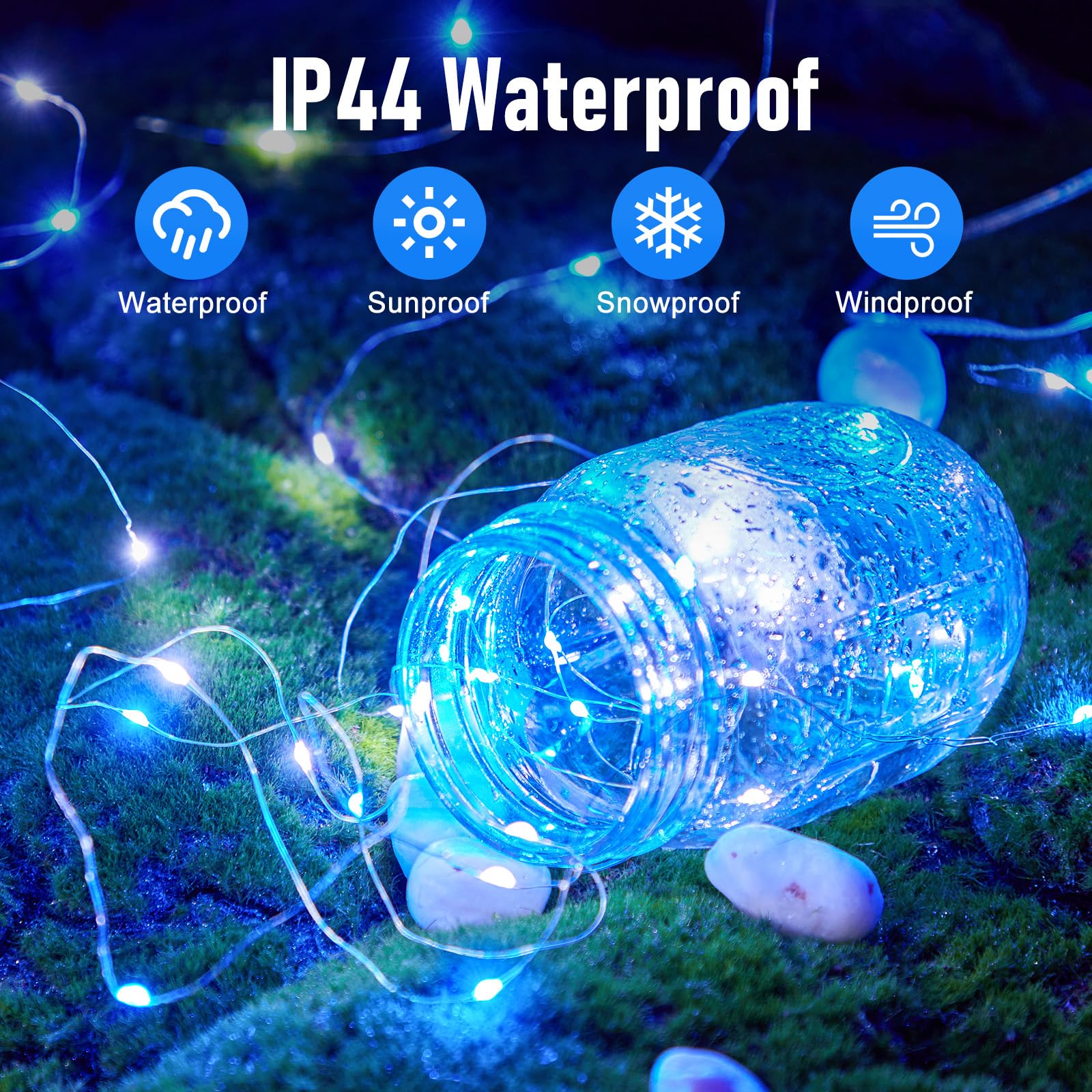 5 Pack Fairy Lights Battery Operated, 7 Feet 20 Led String Lights With Timer, Waterproof Firefly Lights On Silver Wire For Home Party Wedding Christmas Decorations, 6 Hours On/18 Hours Off, Blue White