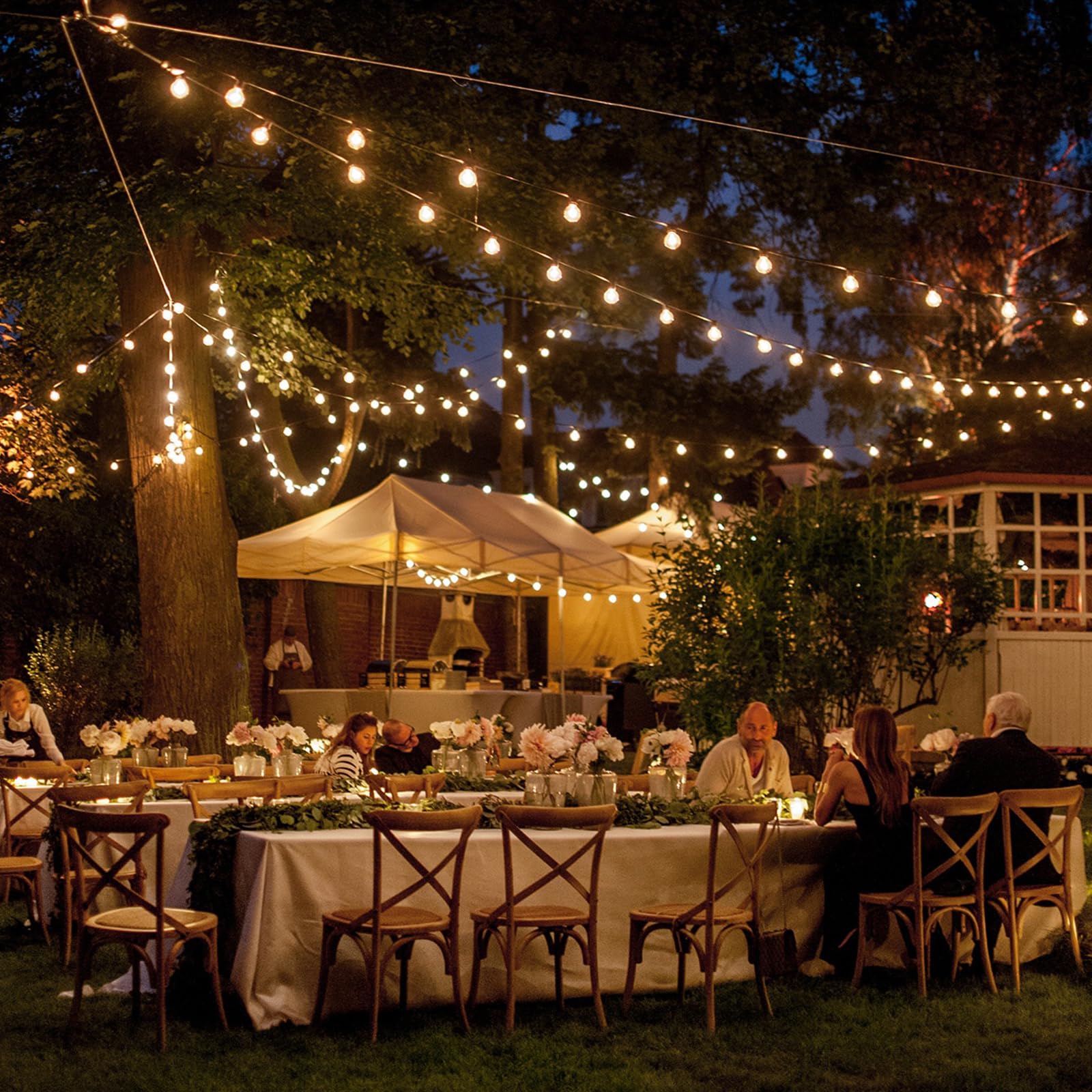 Ugarden Upgraded Outdoor String Light Hanging Kit, 350Ft Globe String Light Suspension Kit W/Expansion Hook, Stainless Steel 304 String Light Guide Wire, Black Guy Wire Kit For Wedding Dinner Barbecue