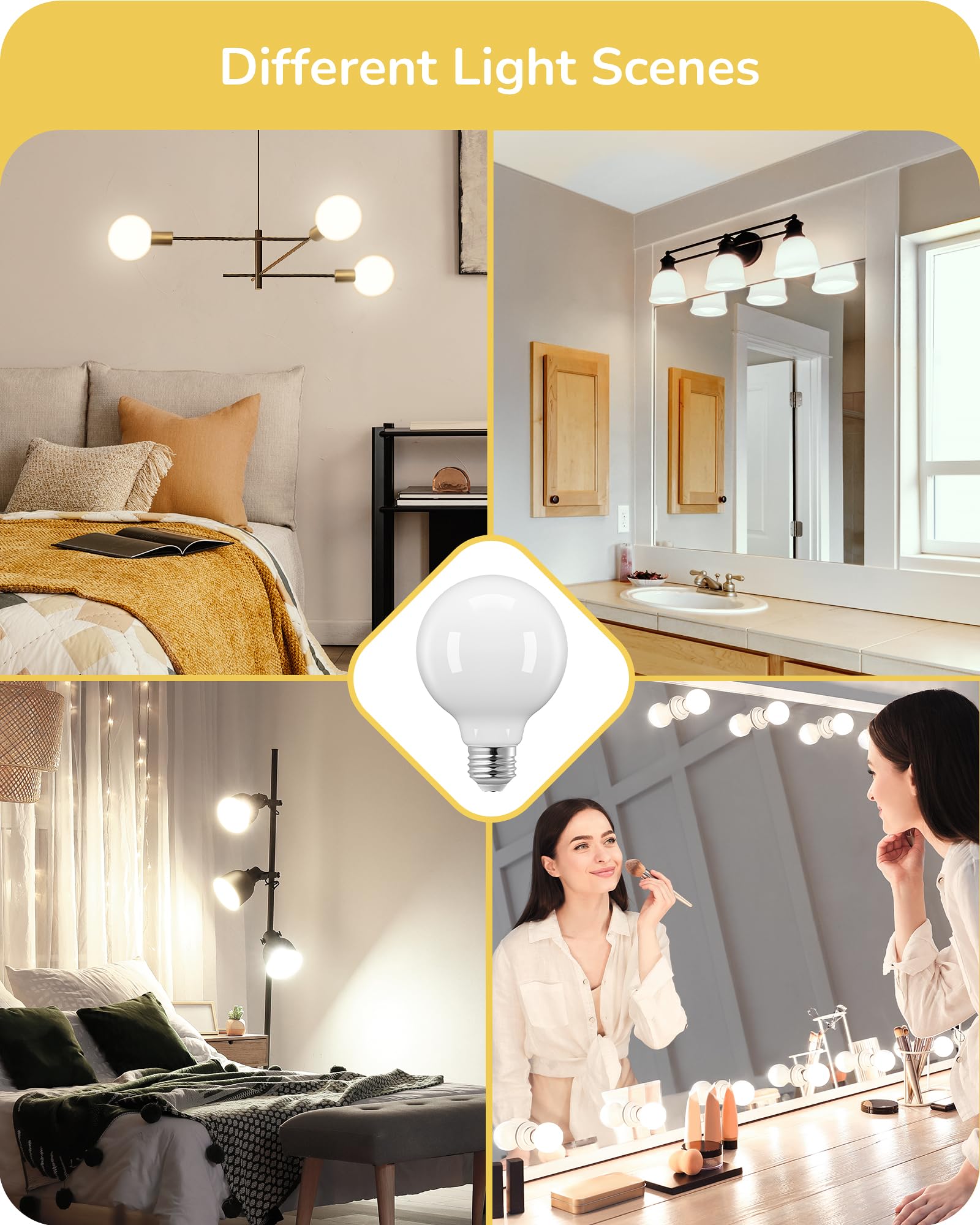 EDISHINE Dimmable G25 Globe LED Light Bulb, 5W Equivalent, CRI90+, Milky Glass, 5000K Daylight, E26 Base, 6 Pack