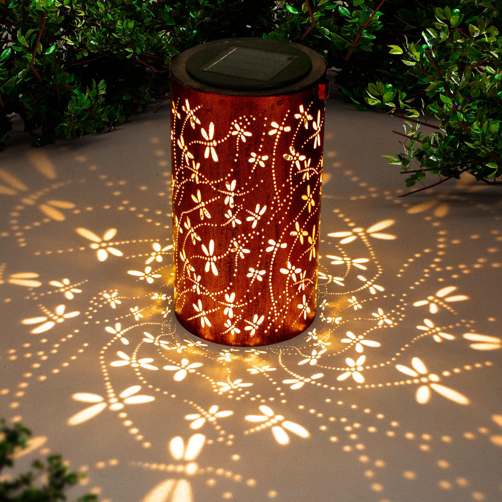 YISITEONE Dragonfly Outdoor Solar Lanterns, Garden Waterproof Metal Hanging Decor Lights for Patio Yard Pathway Lawn Front Porch