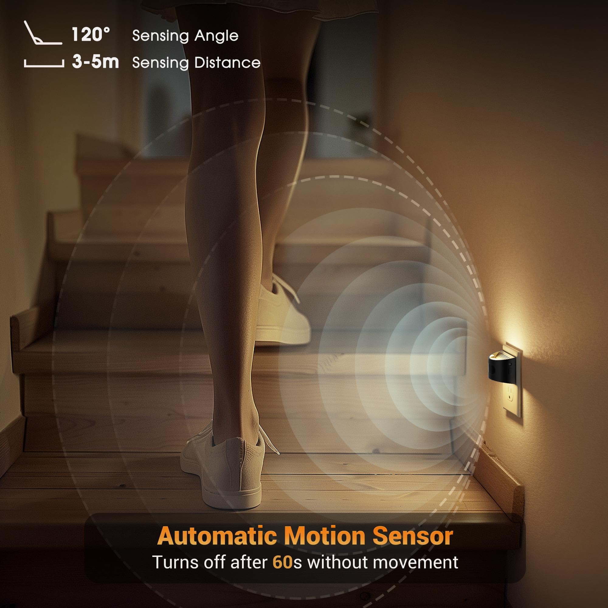 Jandcase Motion Sensor Night Light, Night Lights Plug Into Wall, Dusk To Dawn Sensor Nightlight With Motion Activated, 30/60/100