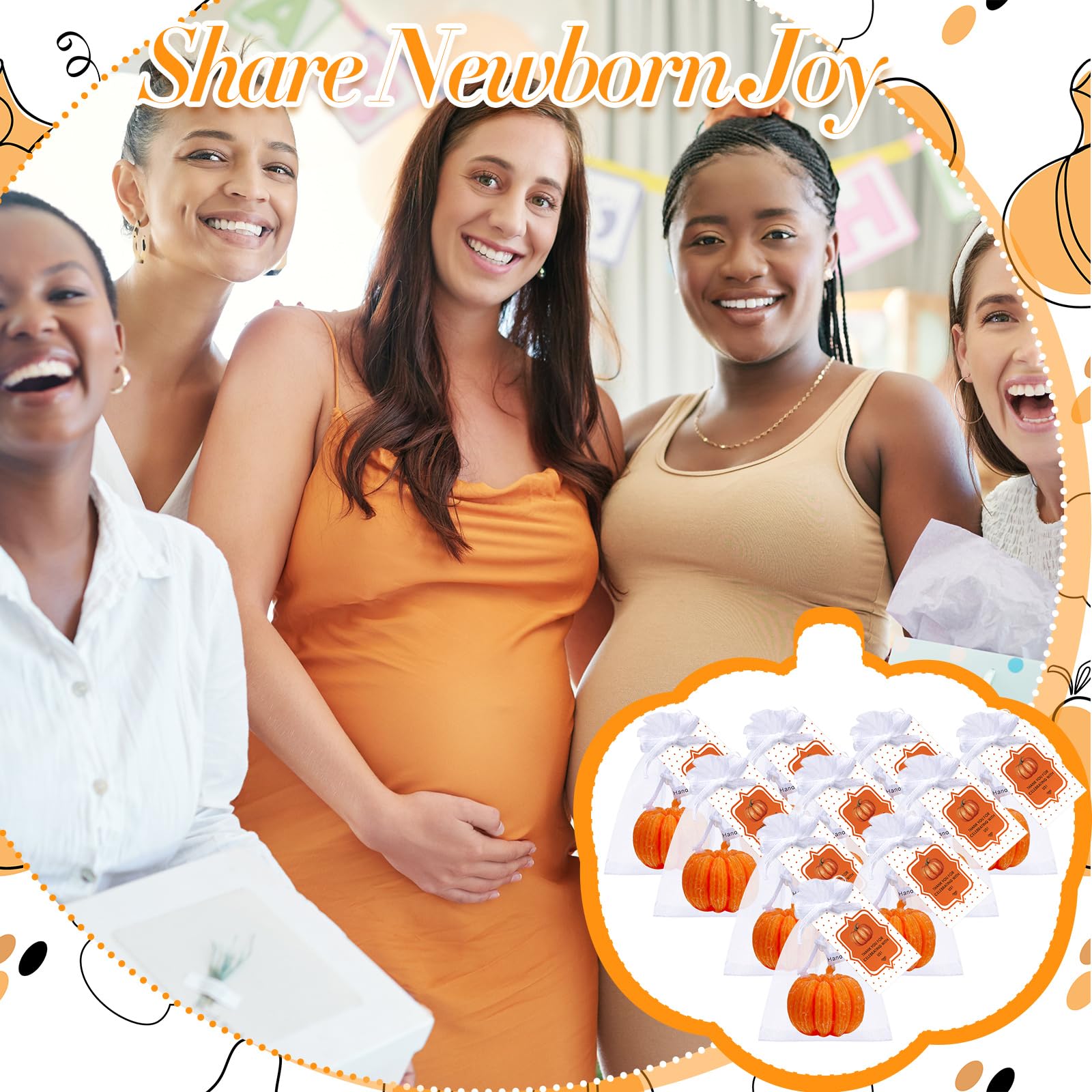 Treela Pumpkin Candles Set of 24 - Fall Baby Shower Party Favors, Orange