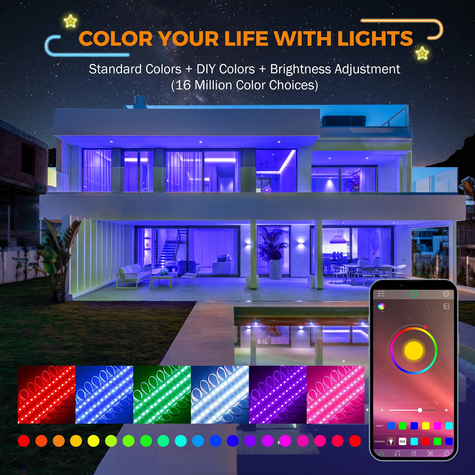 BEAMNOVA 80Ft RGB LED Storefront Light Kit, Bluetooth Control, IP65 Waterproof, Model BI00NXDD6991-0FBA250509