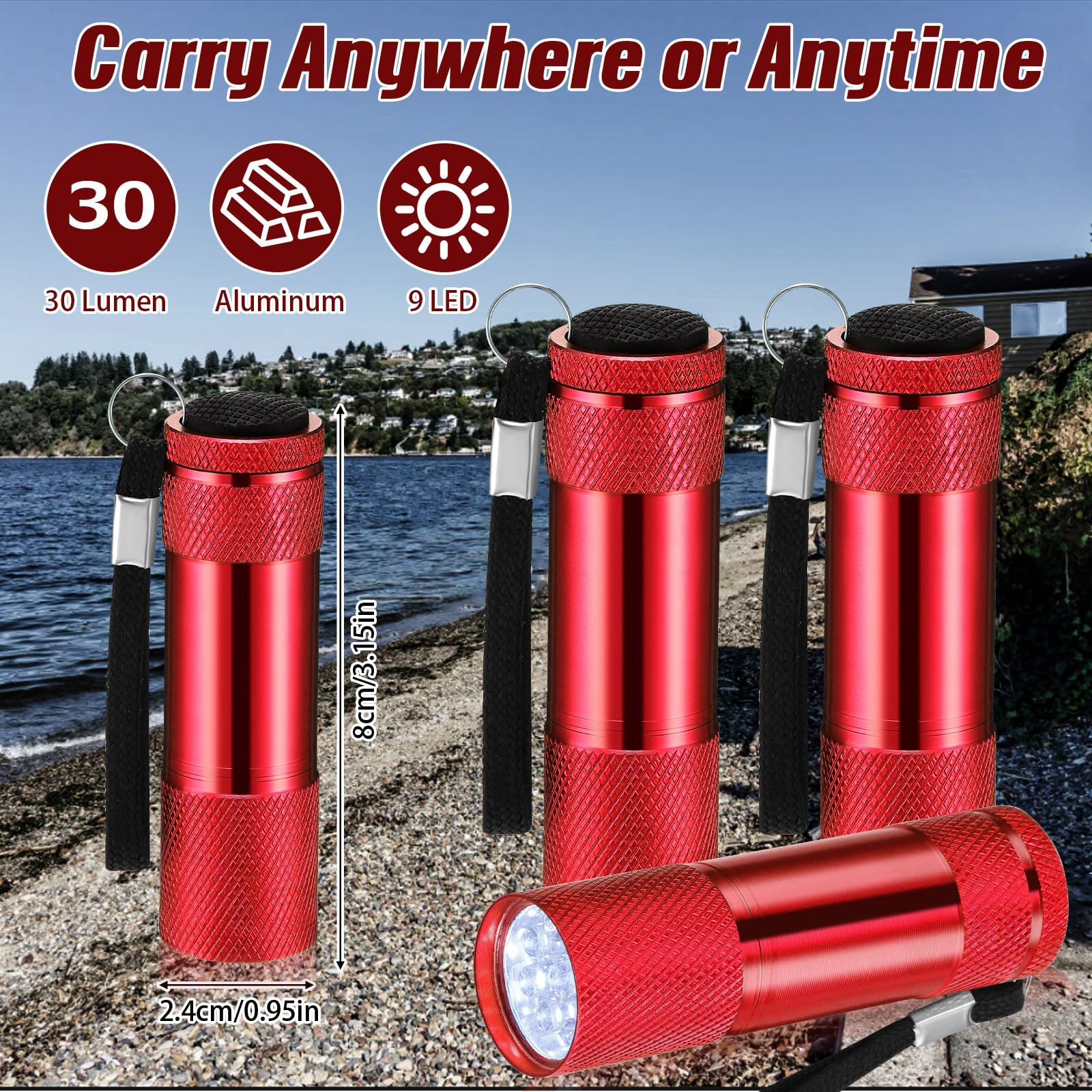 VIHOSE Mini Flashlights Bulk, 12 Pcs, Bright Aluminum LED, Small Size, Red