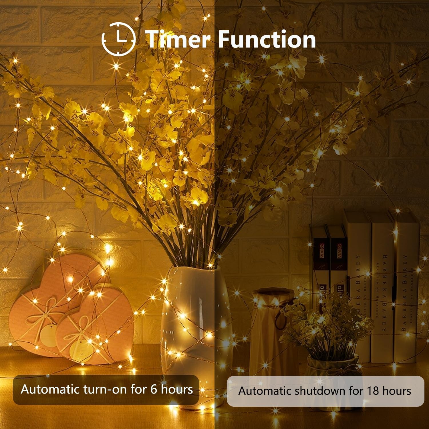 EXF 4-Pack Fairy Lights, 100 LED Battery Operated, Remote Control, Waterproof, 33FT, Warm White, Model YHY-BO50LED