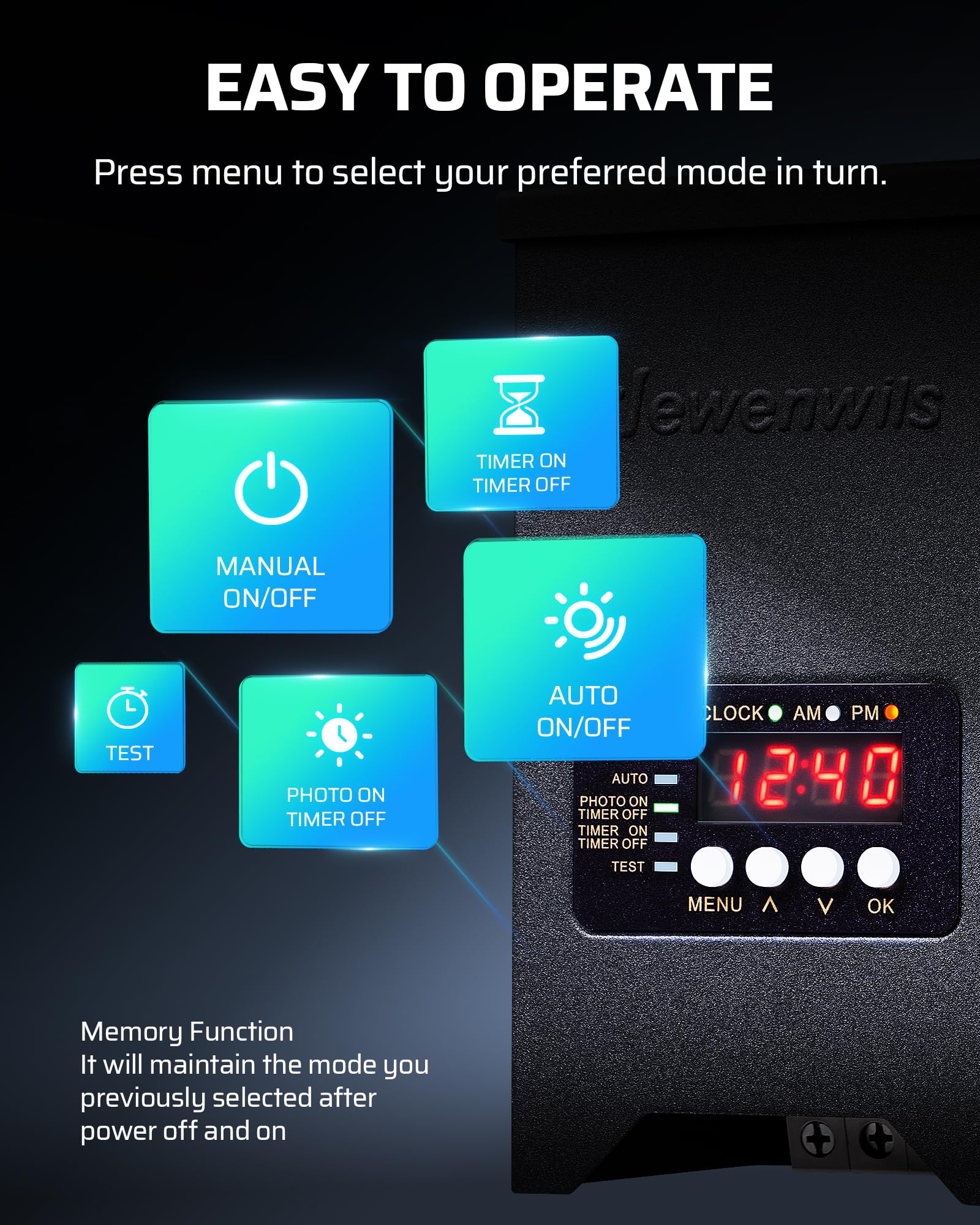 DEWENWILS 200W Low Voltage Landscape Transformer, 120V to 12V, Weatherproof, Dusk to Dawn Sensor, Black, Model HCLT04H1