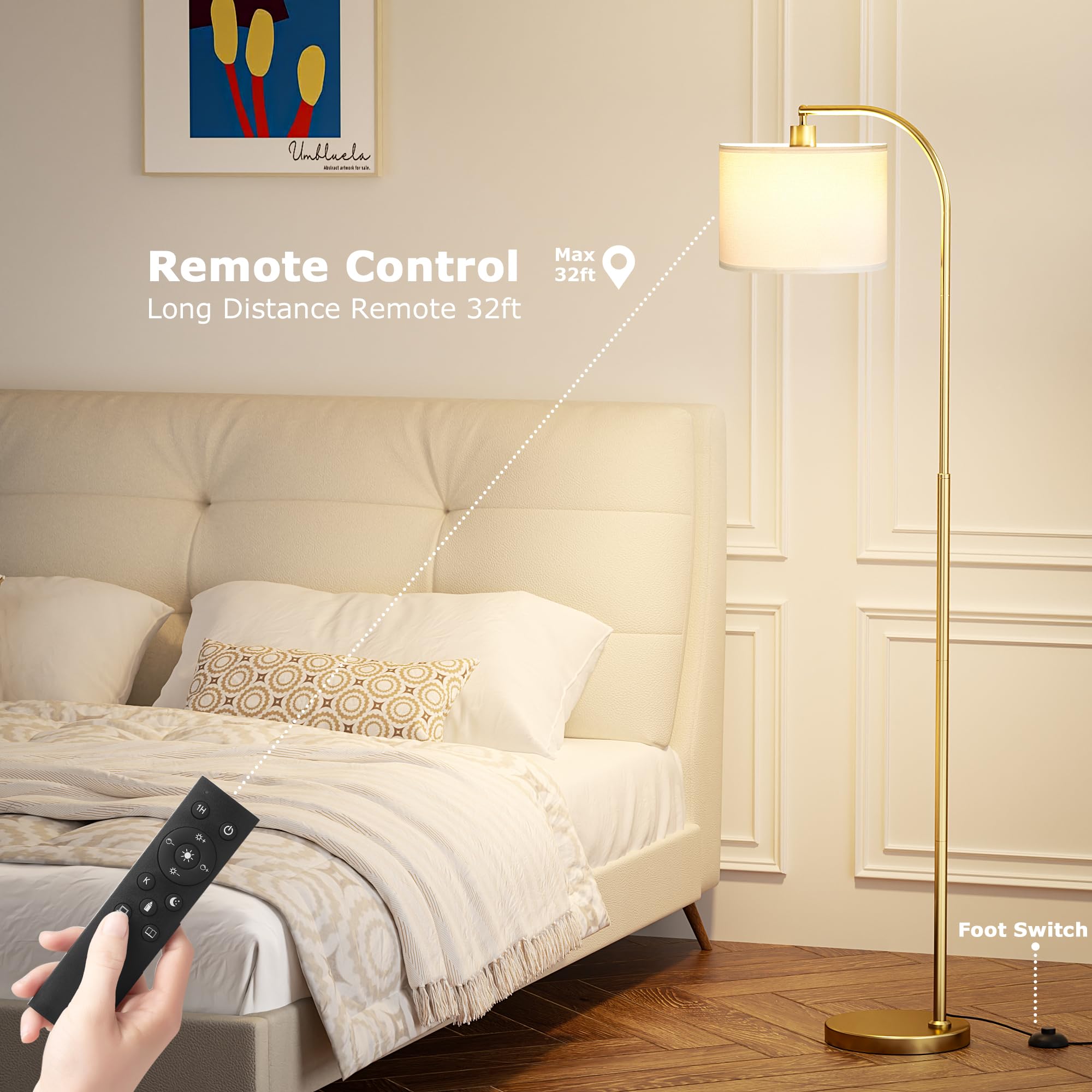 Arc Floor Lamp With Remote And Stepless Dimmable Bulb, Colors Temperature & Brightness Adjustable, Gold Floor Lamps For Living R