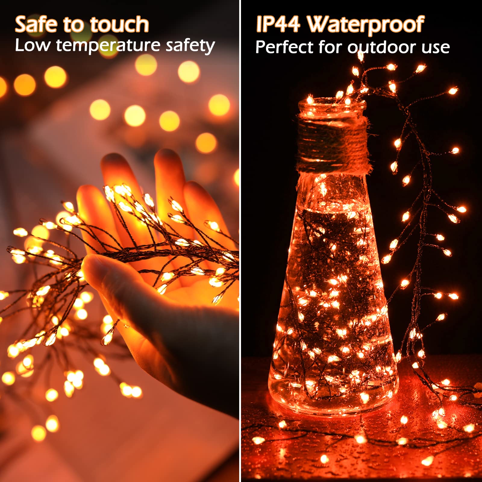 Halloween Fairy Lights Plug in, 10Feet 200 LEDs Firecracker String Lights with Remote, Cluster String Lights for Ceiling Bedroom