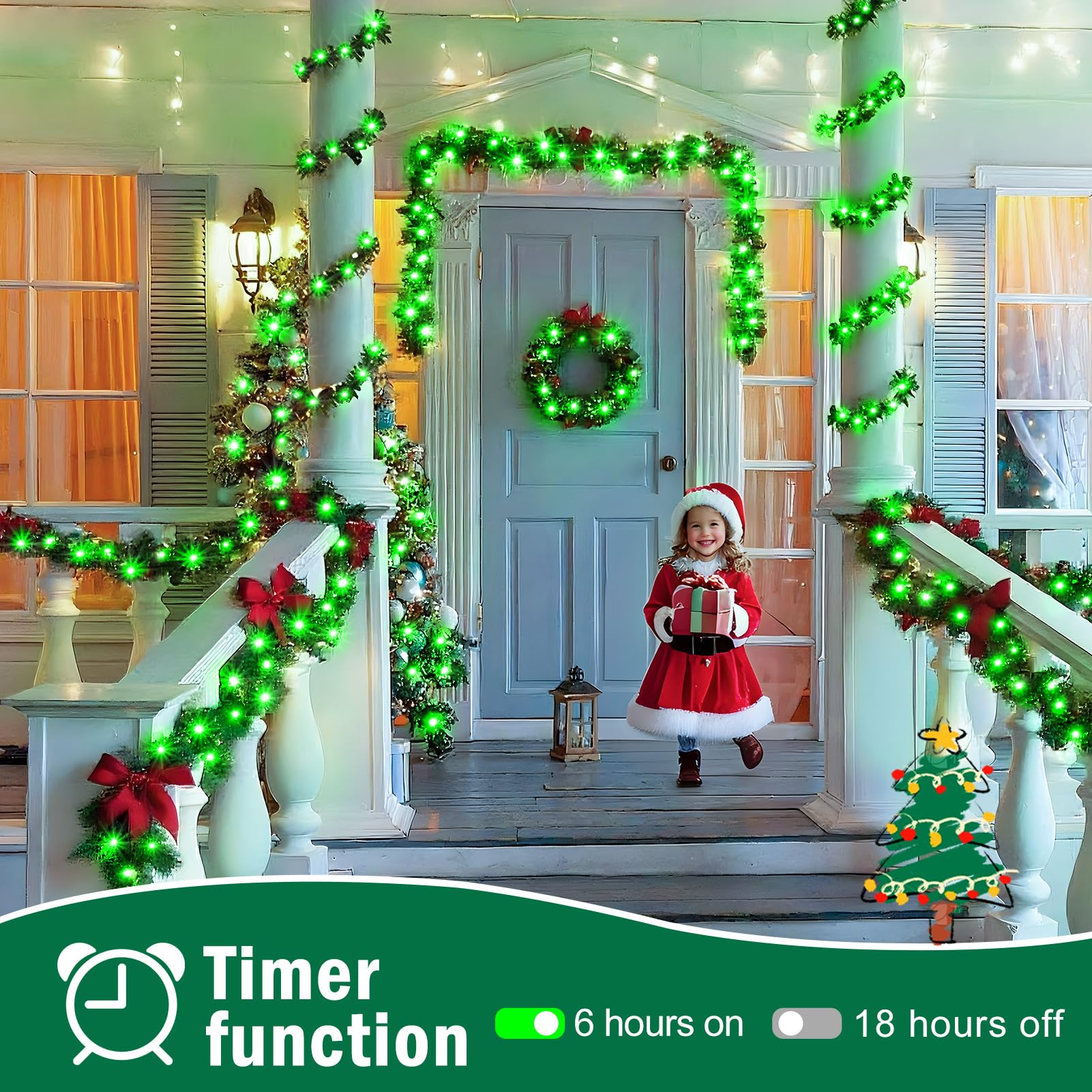 Sauirs 197Ft 500 Led Christmas Lights Outdoor String Lights With 8 Modes Timer Waterproof Fairy Light Plug In For Outside Indoor Party Xmas Palm Tree Yard Wedding Decorations(Green)