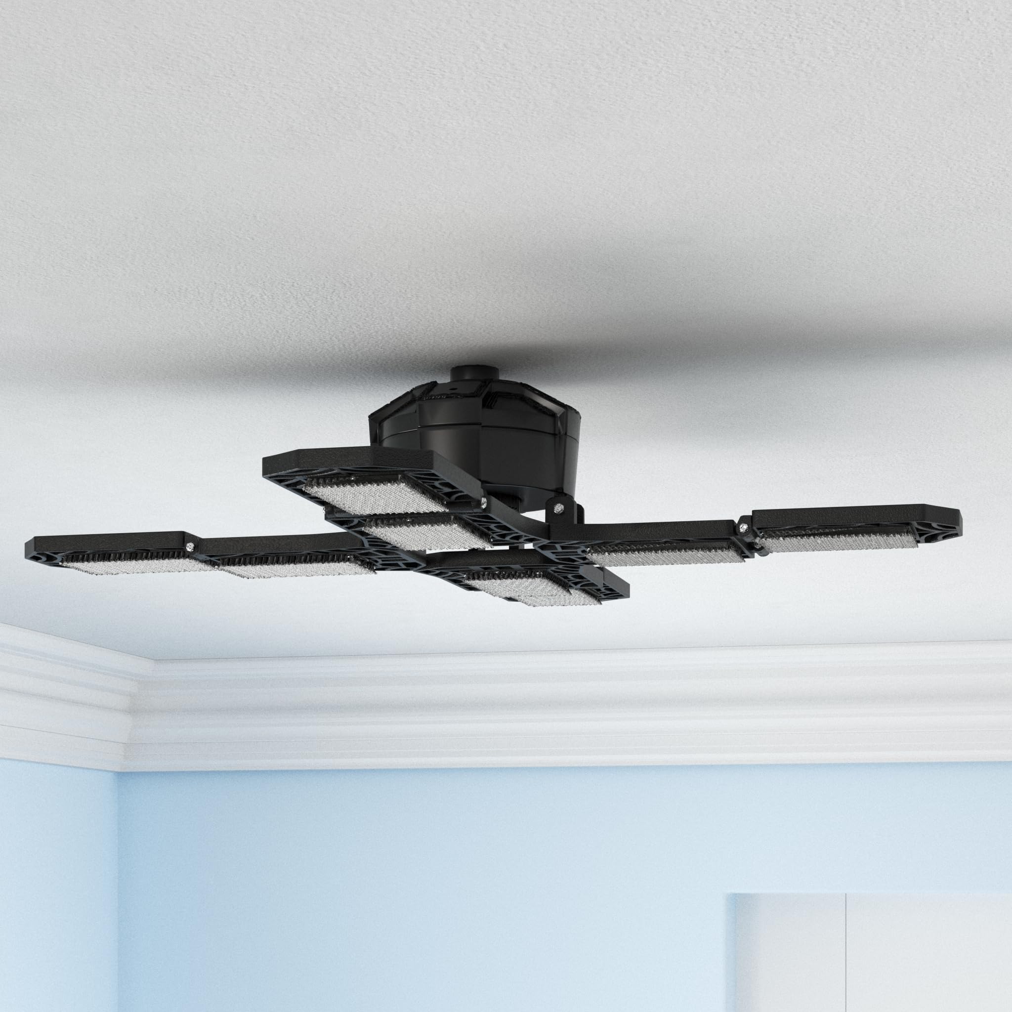 PINSAI LED Garage Light, 200W 20000 Lumen Deformable Ceiling Lamp, E26/E27, 8 Adjustable Panels, Black, Perfect for Workshop and Attic