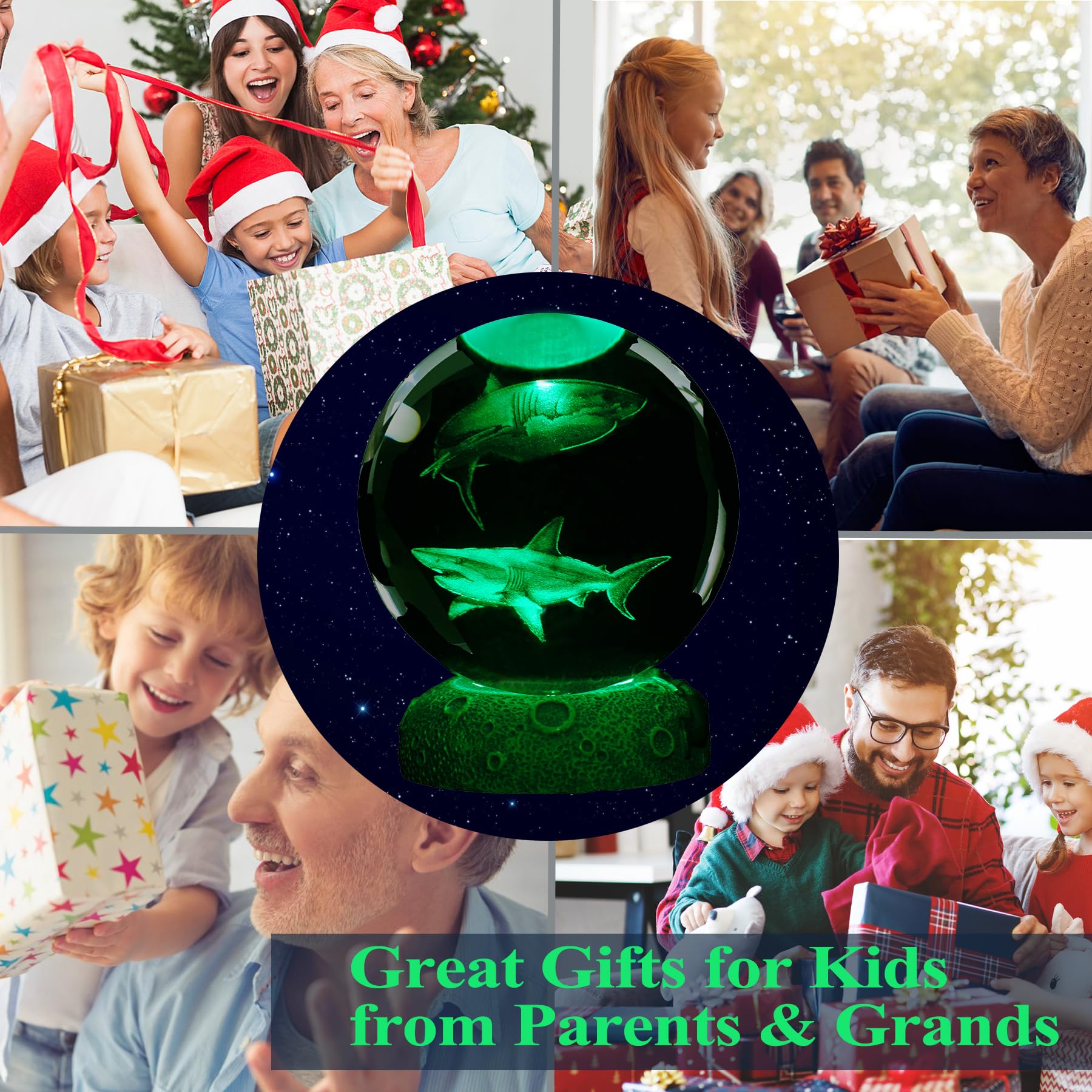 POSSHE 3D Shark Night Light Lamp - 16 Color Remote, 3.15 Inch Crystal Ball Decor for Boys & Girls, Unique Underwater Birthday/Xmas Gifts