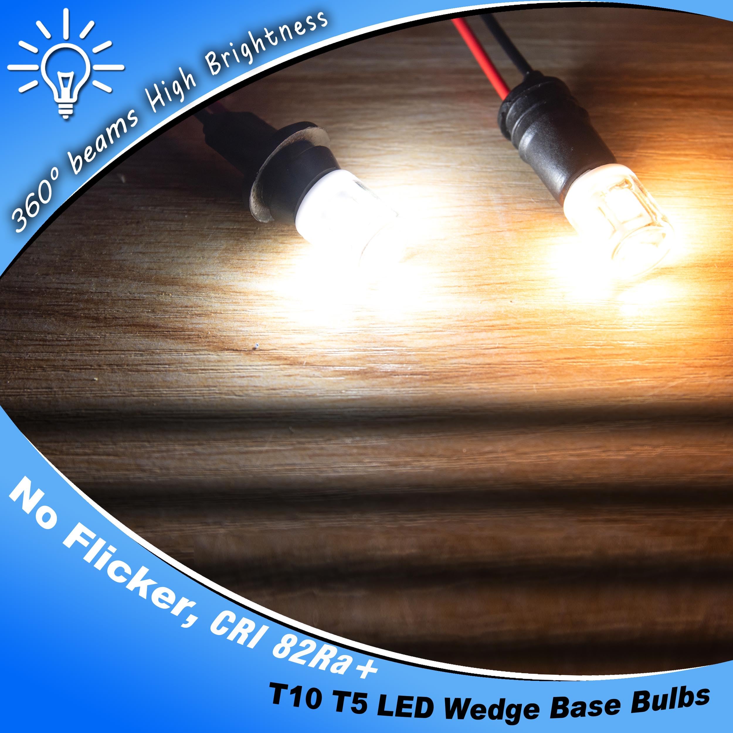 Heifymi T5 T10 Wedge Base 921 194 Led Light Bulb Ac/Dc12-24V 6000K Daylight White 300Lm 3W Equivalent 25W 30W Incandecent Bulbs