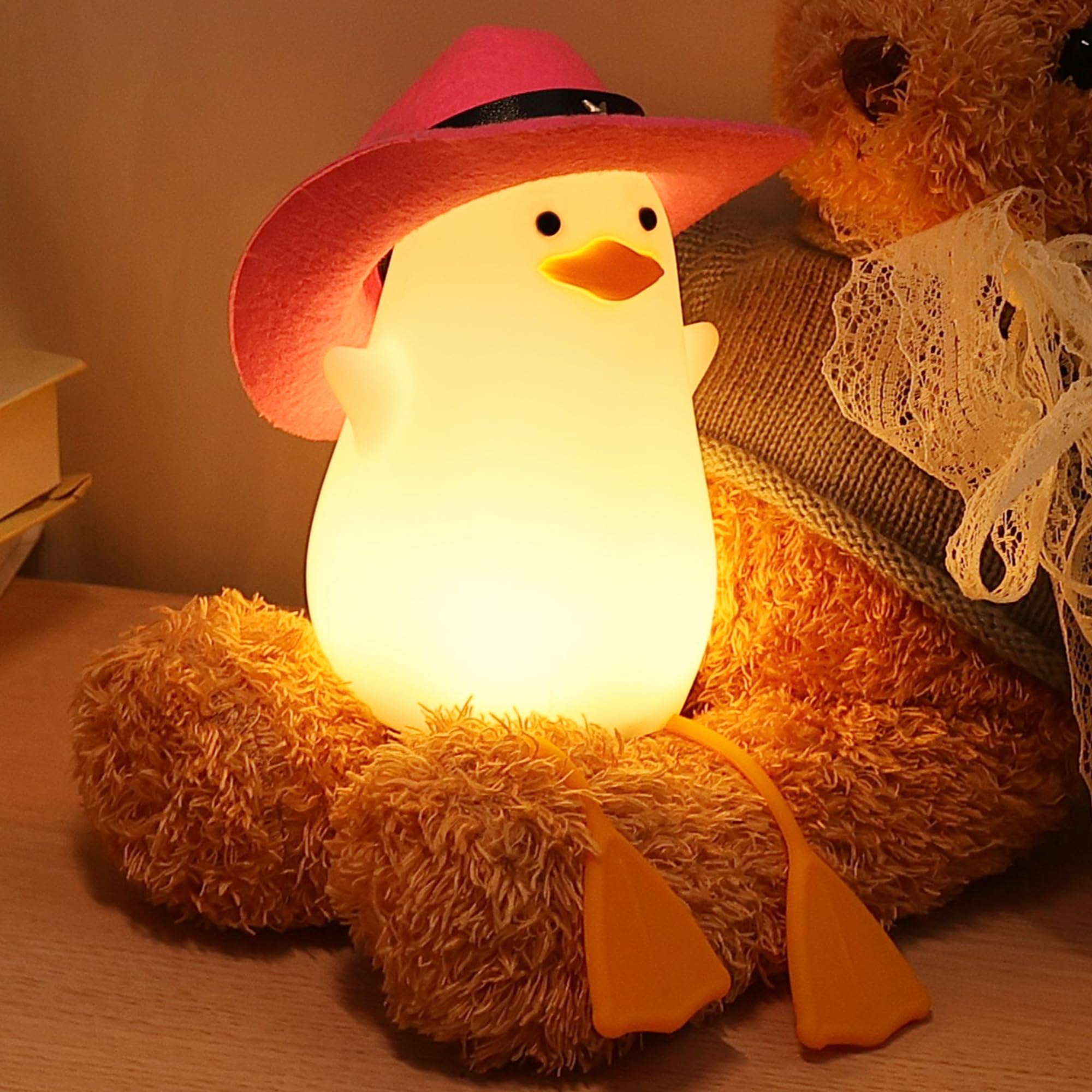 Anywin Cute Benson Ducks Night Light, Squishy Touch Silicone Animal Nursery Bedside Lamp, Dimmer & Rechargeable, Birthday Gift F