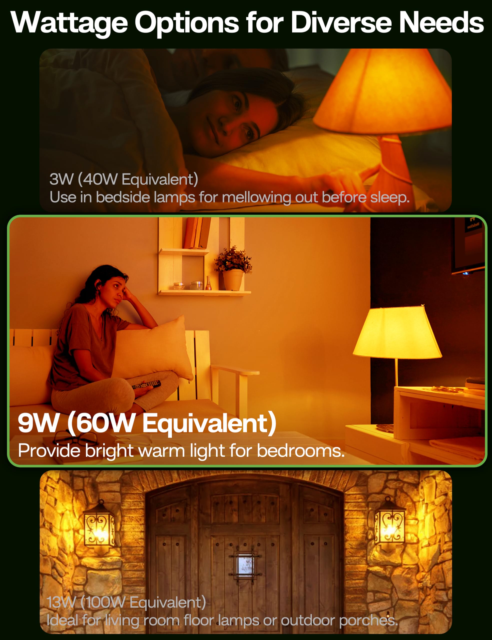 Eastiya Amber Light Bulbs 9W, Blue Blocking 60W Equivalent, 2 Pack, E26, Aluminum, Warm 1800K for Bedroom & Nursery